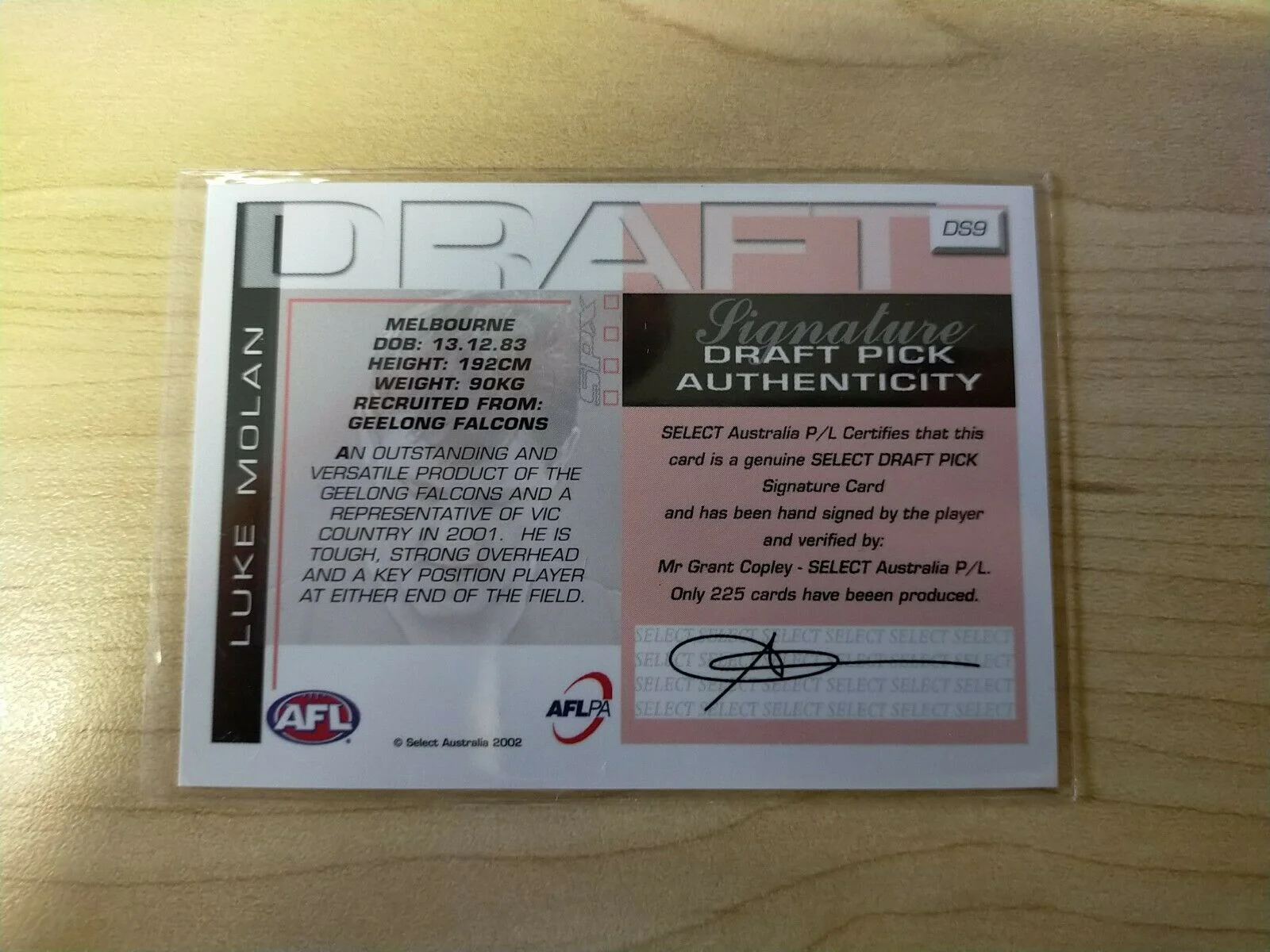 2002 Select SPX Gold Draft Signature Card Luke Molan Melbourne DS9 - Image 2