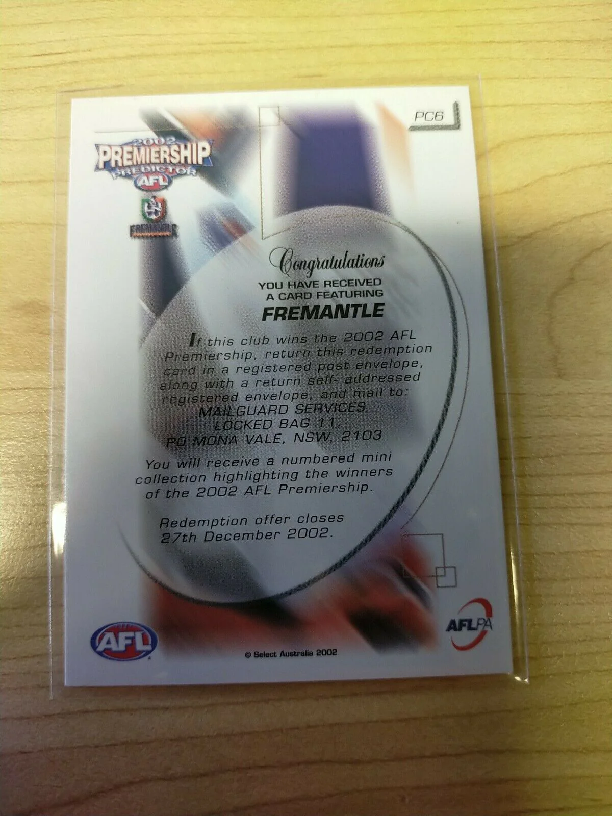 2002 Select SPX Premiership Predictor Fremantle PC6 - Image 2