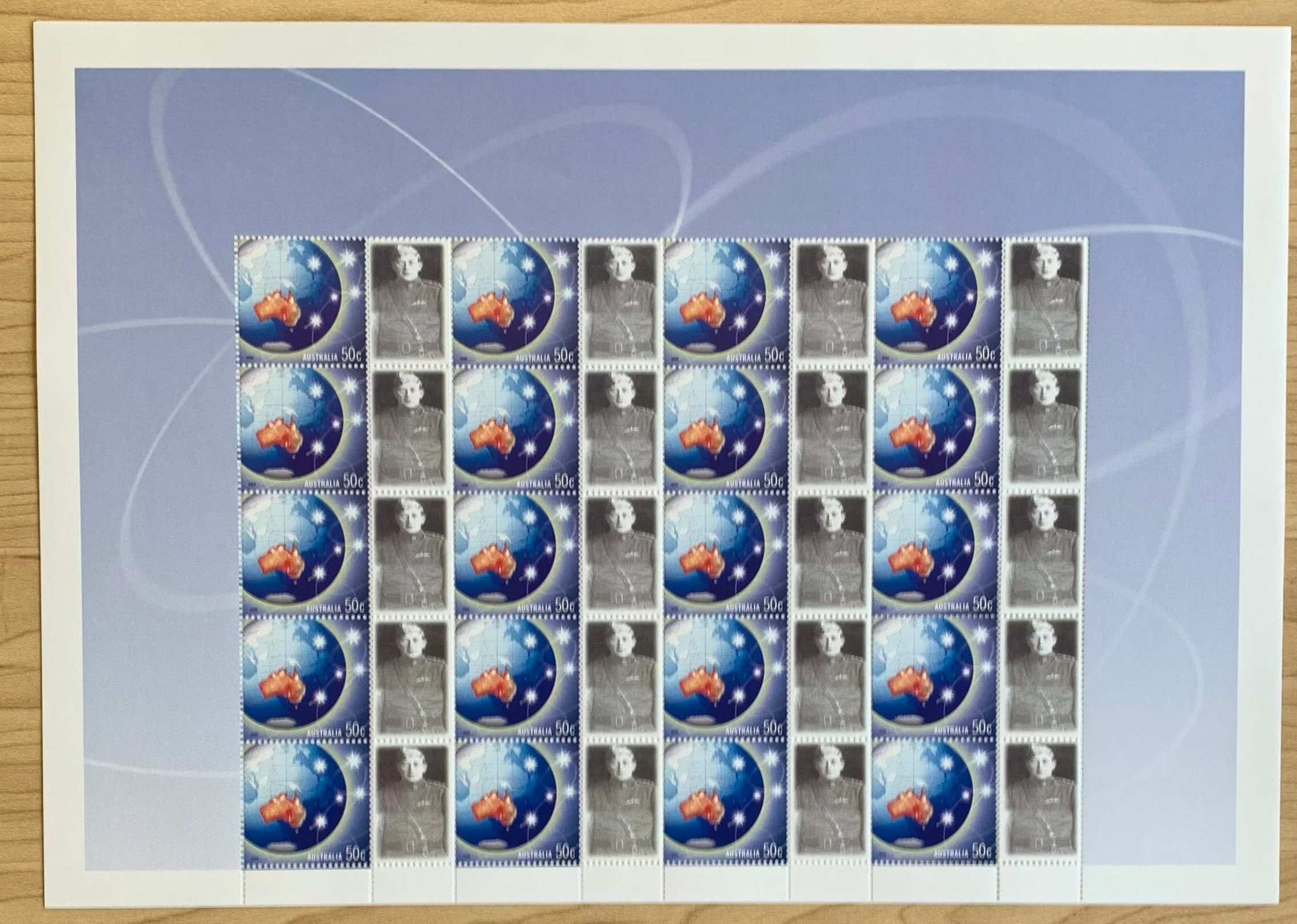Australia 2003 50c Globe Sheet with Airman in Uniform photo SES Stamp Sheet. Limited edition