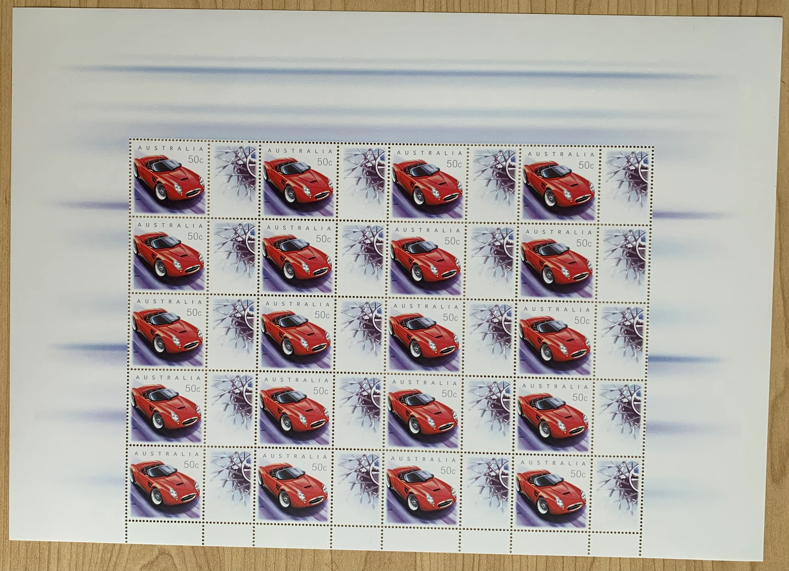 Australia 2003 50c Greetings and Nation Sports Car SES Stamp Sheet. Limited edition