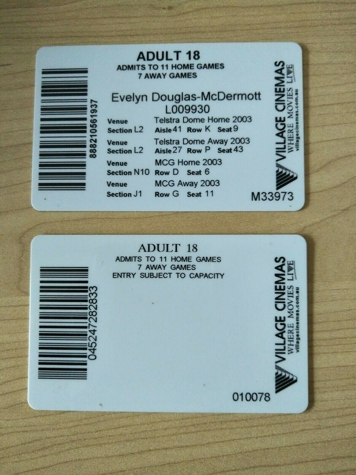 2003 Collingwood Legends Adult Membership And Social Membership Pass - Image 2