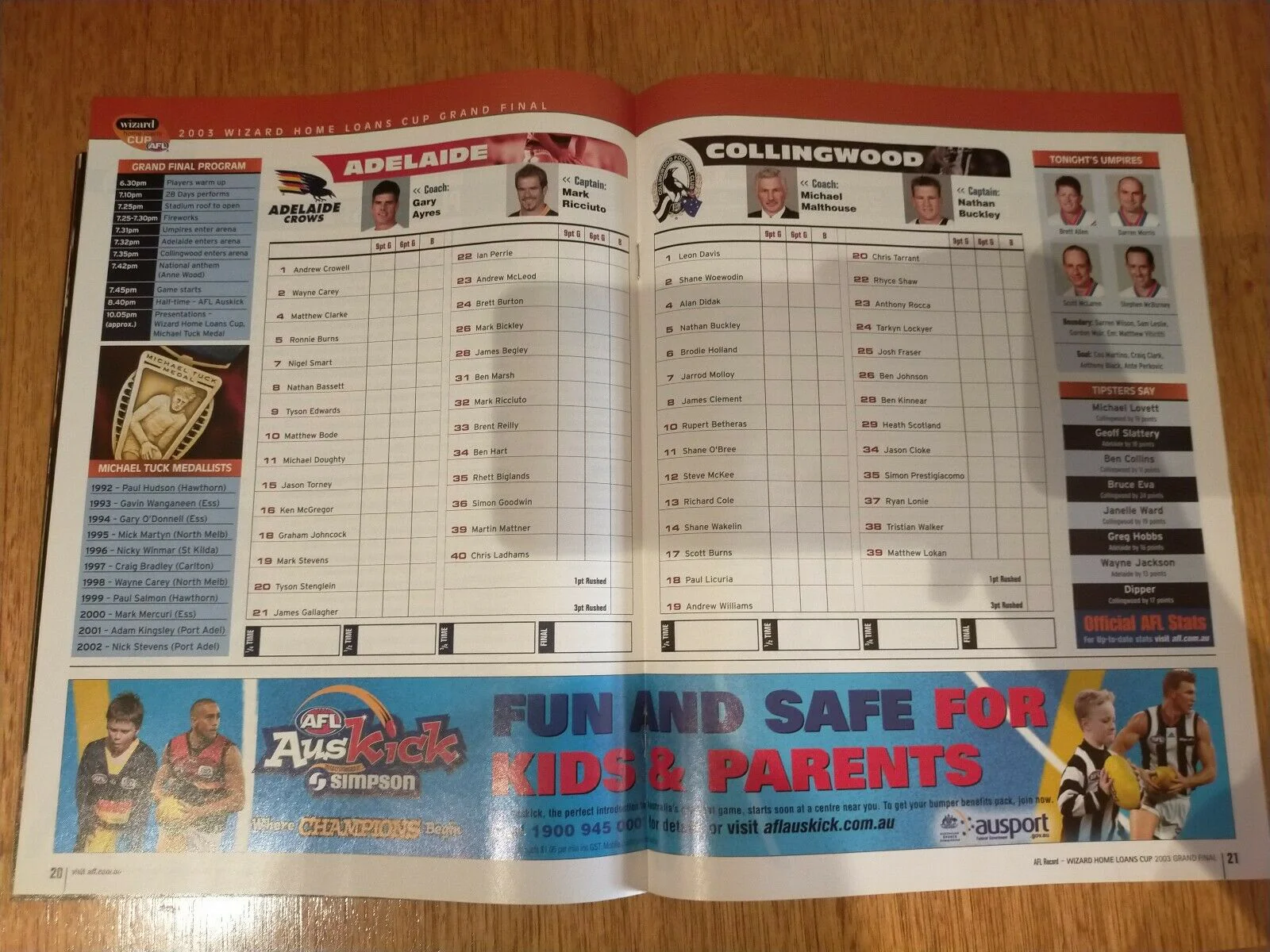 2003 March 15 Wizard Cup Grand Final Adelaide v Collingwood Football Record - Image 2