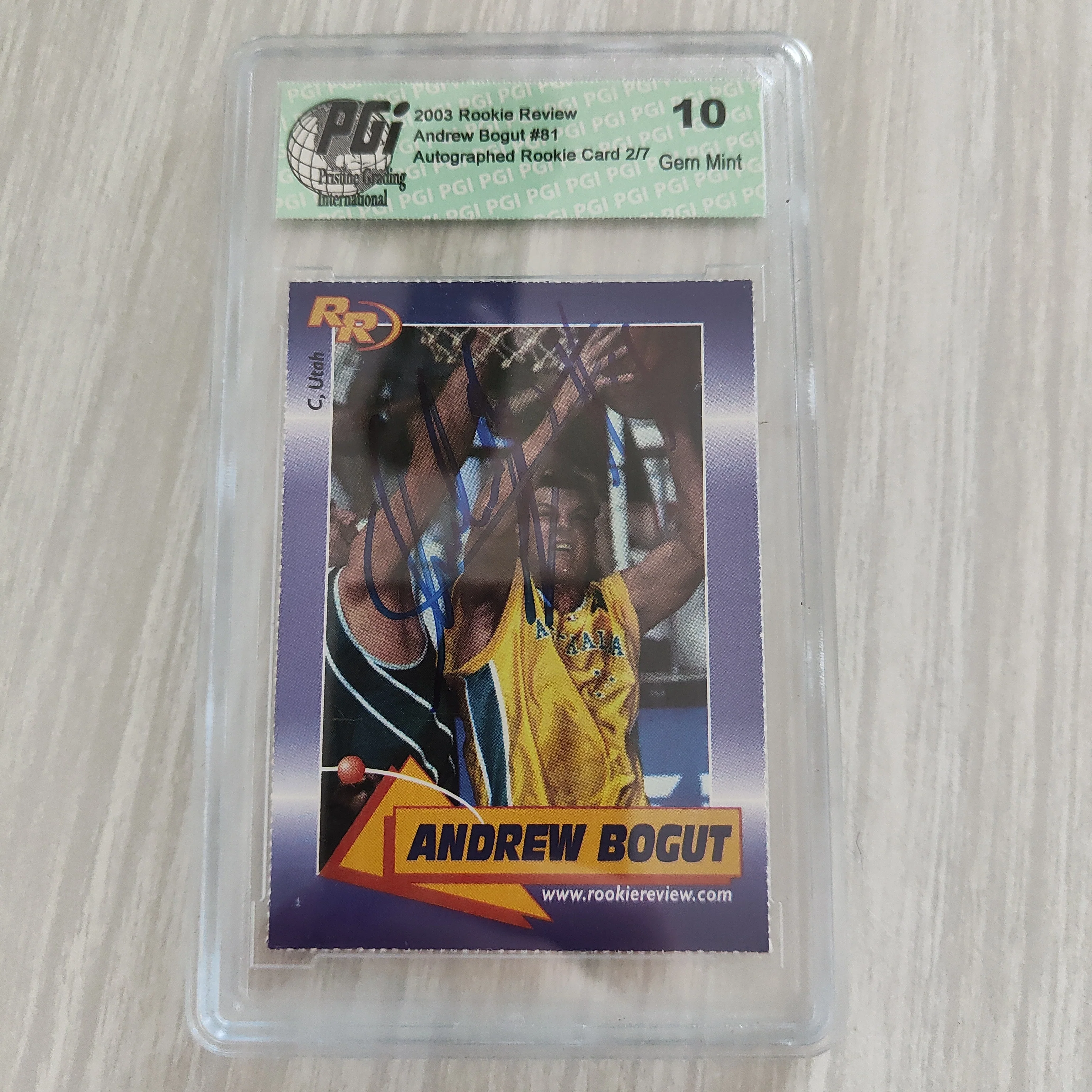 2003 RR Rookie Review Andrew Bogut Autographed Card PGI Graded Gem Mint 10 NBA Basketball Card 2/7
