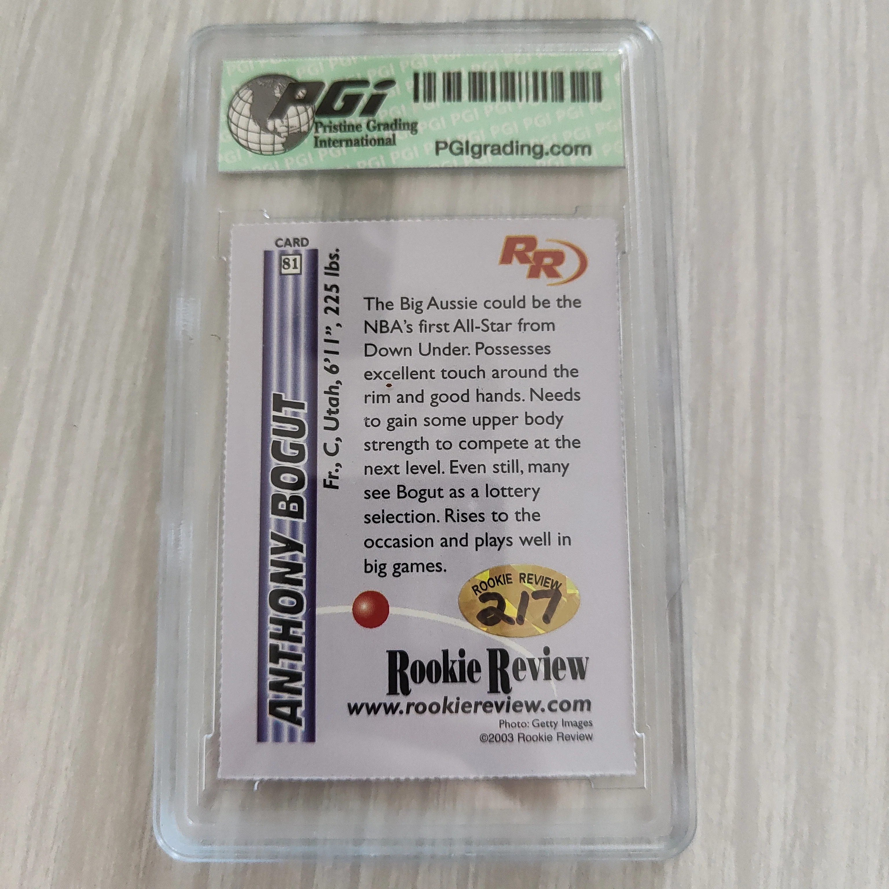 2003 RR Rookie Review Andrew Bogut Autographed Card PGI Graded Gem Mint 10 NBA Basketball Card 2/7 - Image 2