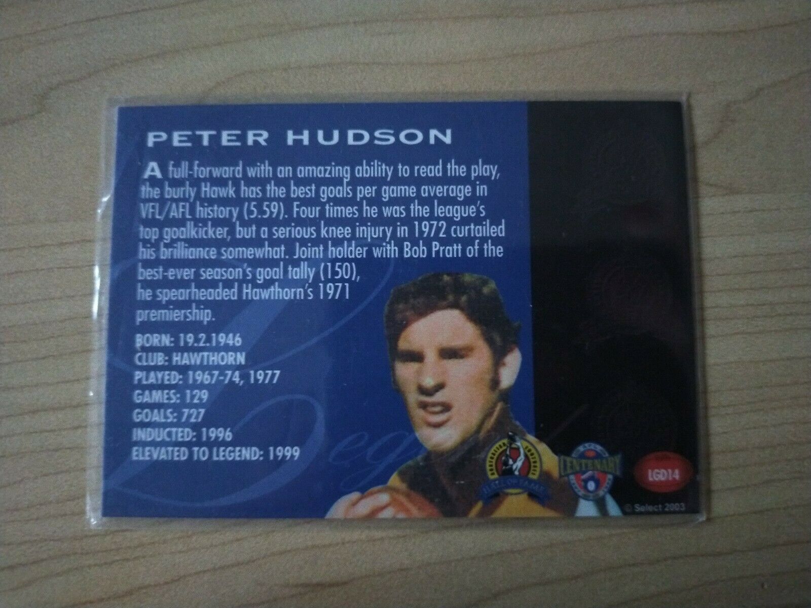 2003 Select Hall Of Fame Legend Card Gordon Coventry Collingwood - Image 2