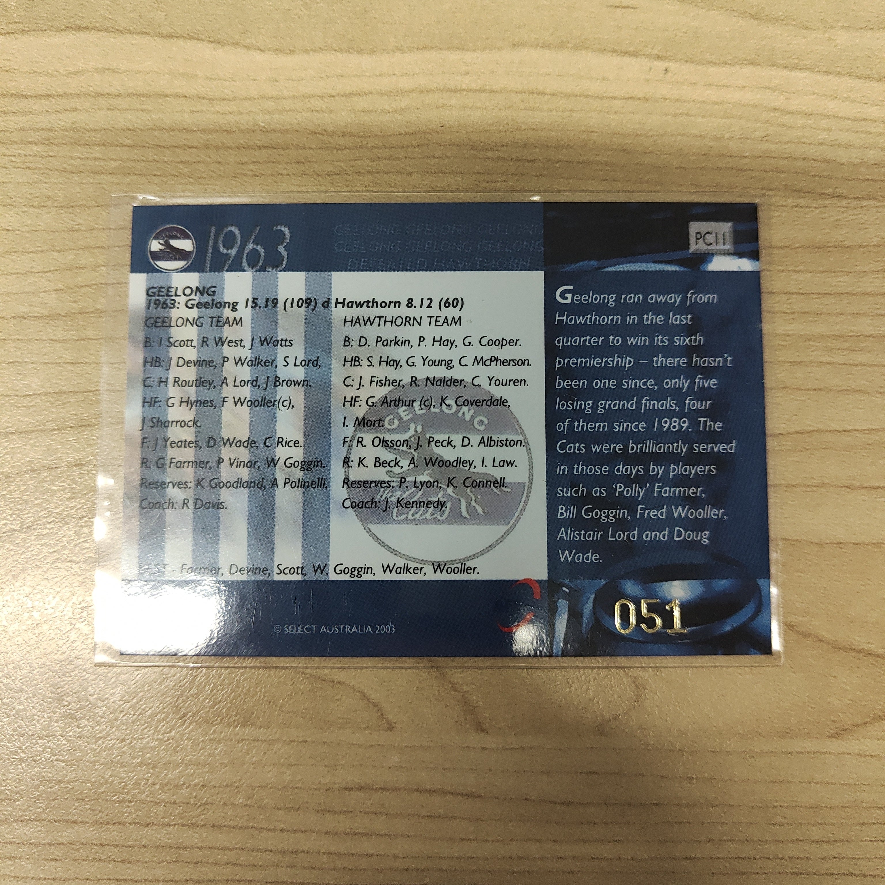 2003 Select XL Ultra 1963 Premiership Commemorative Geelong No.051 - Image 2
