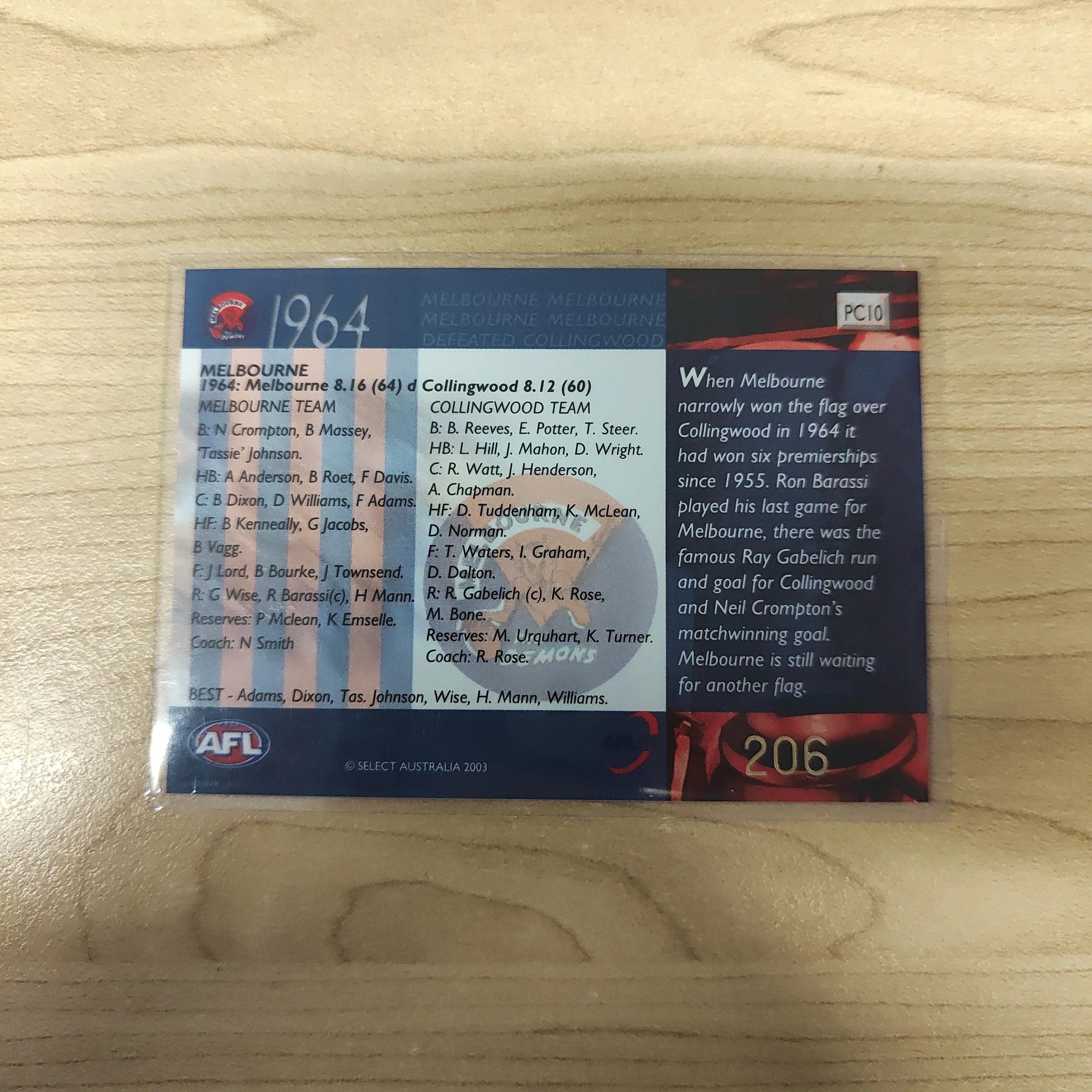 2003 Select XL Ultra 1964 Premiership Commemorative Melbourne No.206 - Image 2