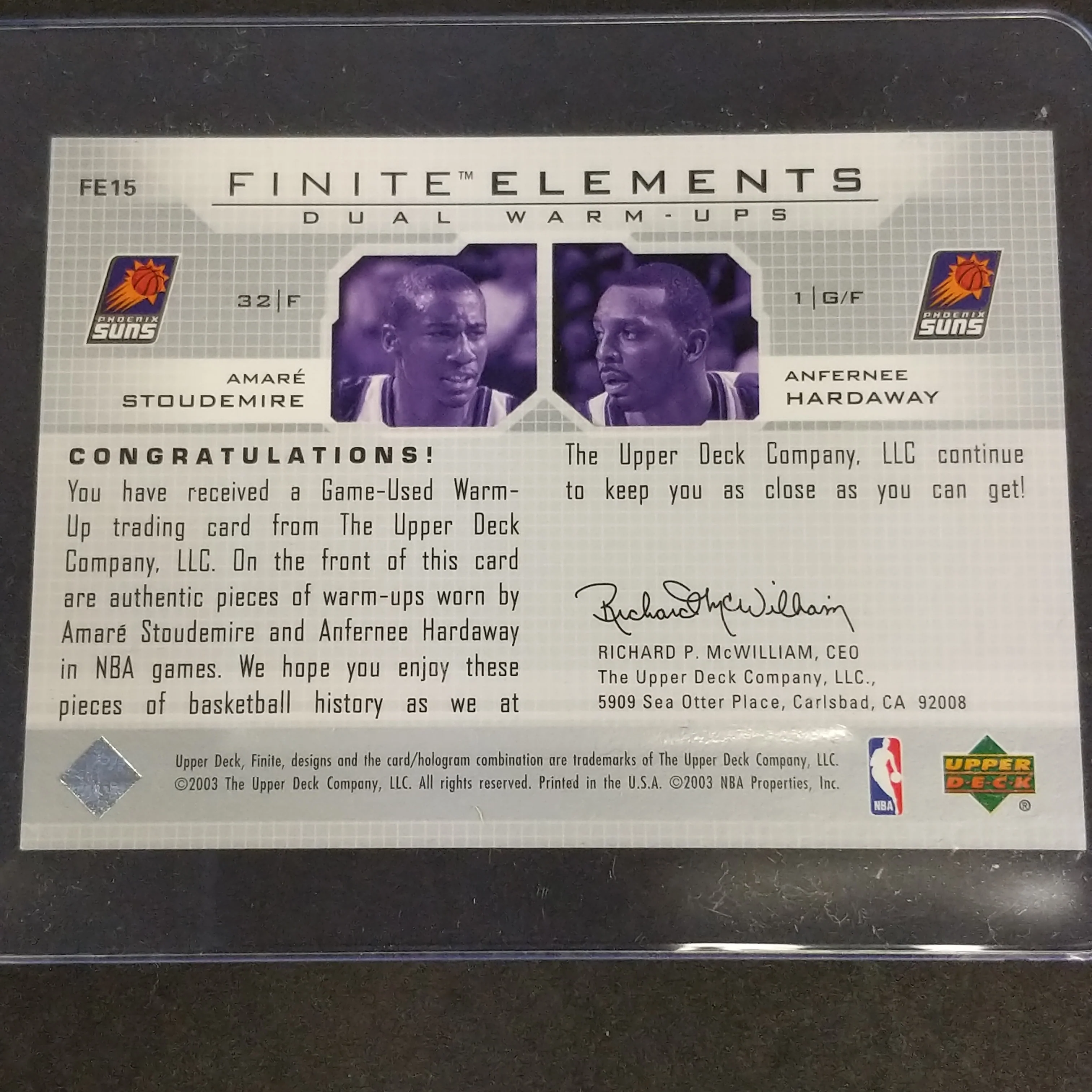 2003 Upper Deck Finite Elements Dual warm ups Amare Stoudemire and Anfernee Hardaway - Image 2