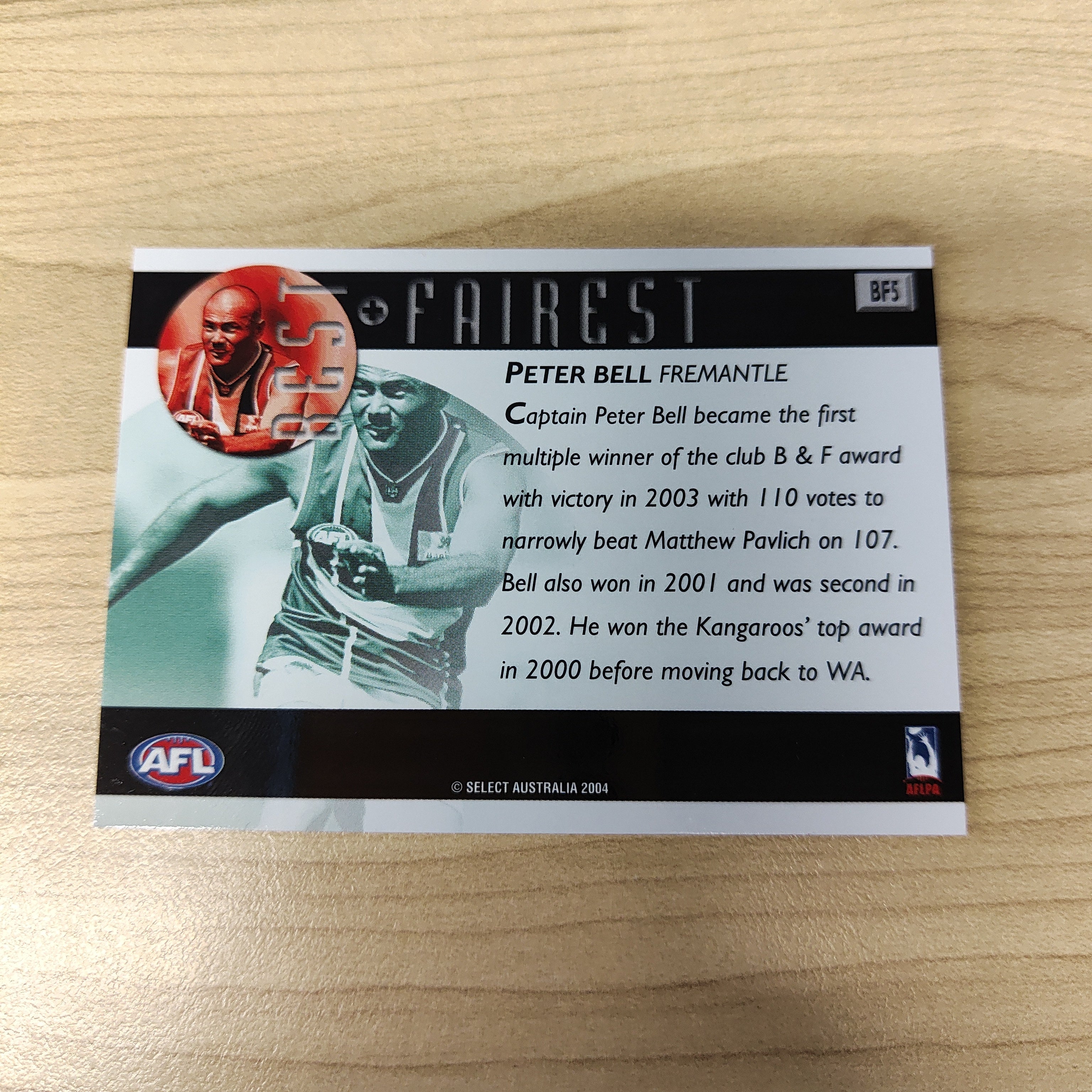2004 Select AFL Ovation Best & Fairest Card Peter Bell Fremantle - Image 2