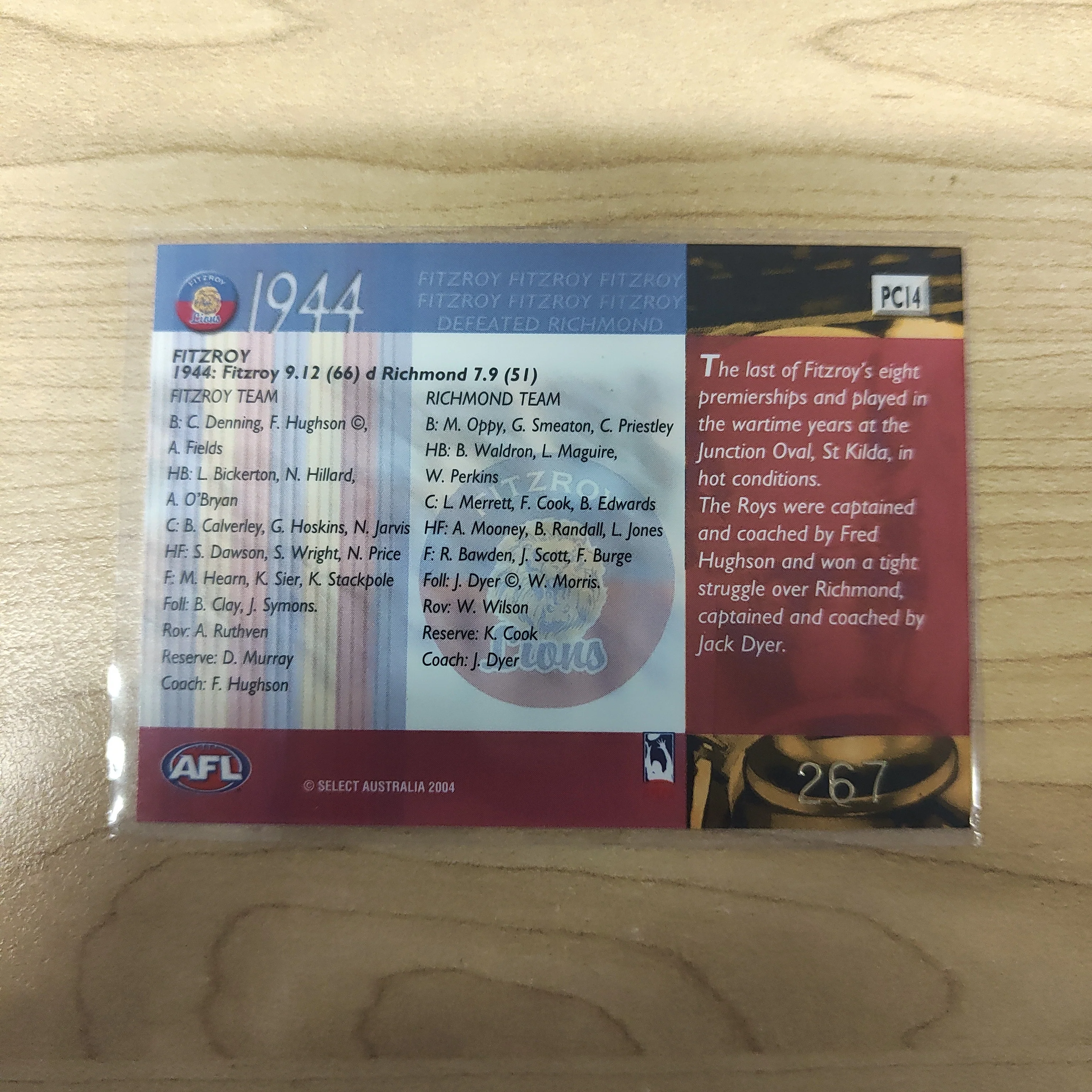 2004 Select Conquest 1944 Premiership Commemorative Fitzroy No.267 - Image 2