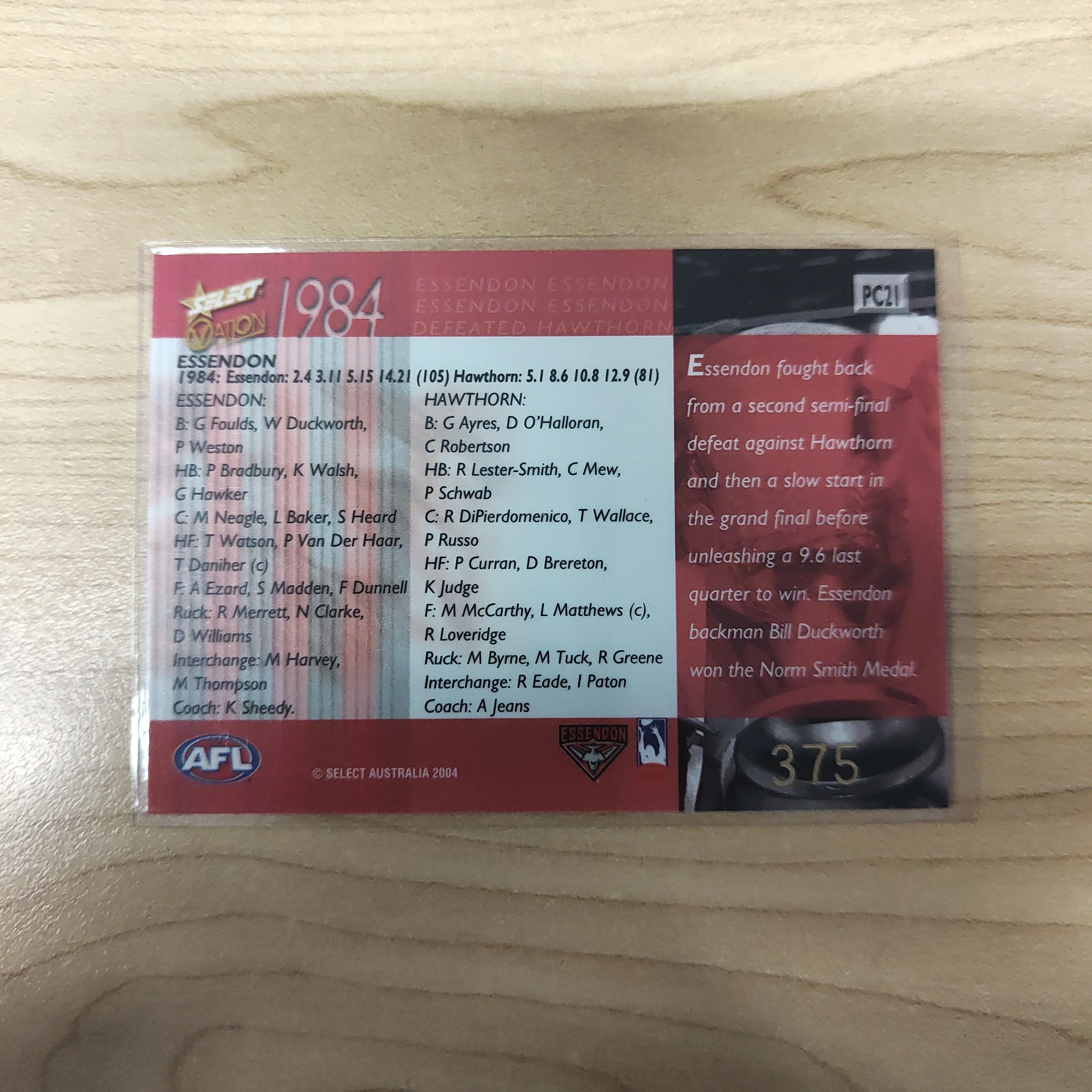 2004 Select Ovation 1984 Premiers Essendon No.375 - Image 2