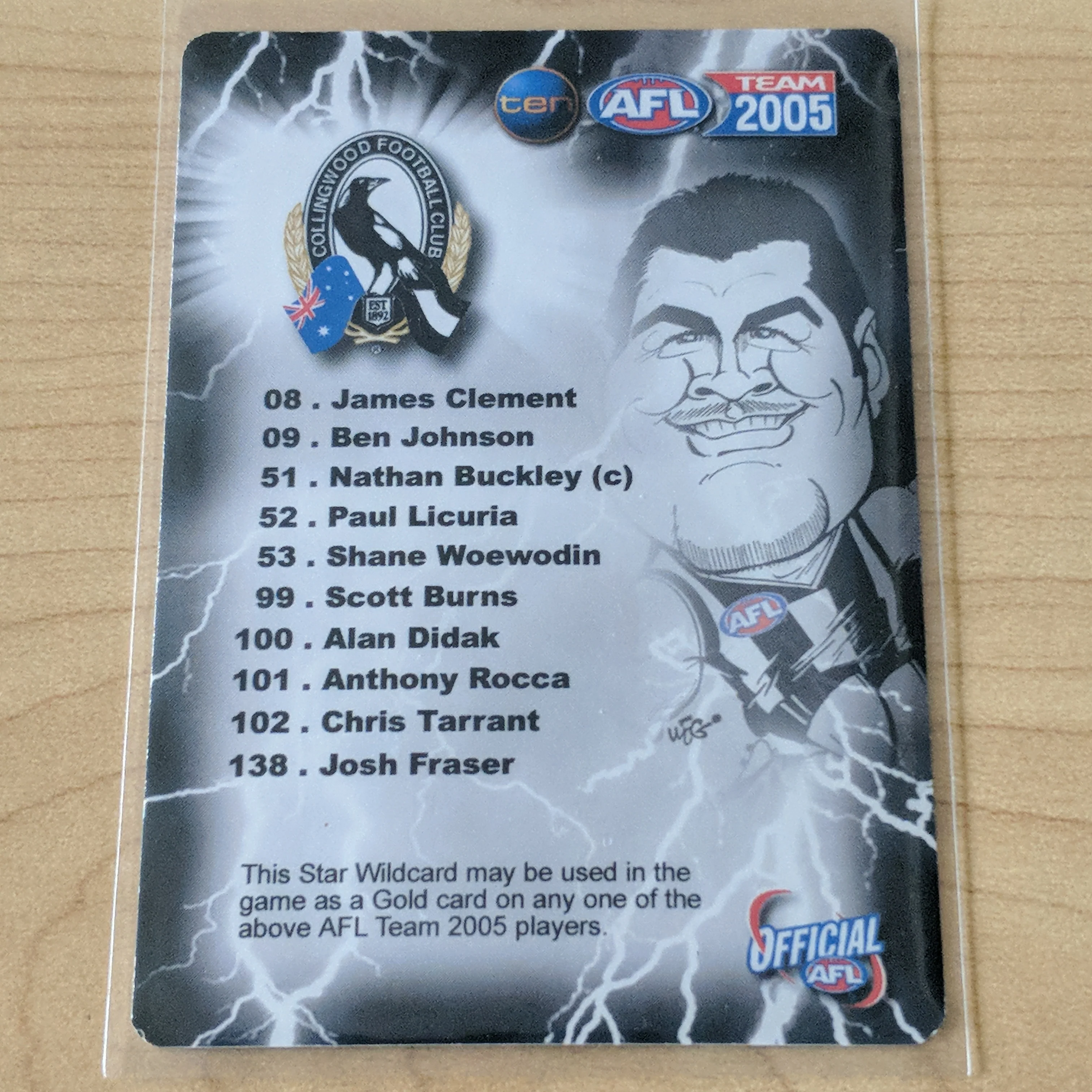 2005 AFL Teamcoach Star Wildcard Chris Tarrant Collingwood SW-04 - Image 2