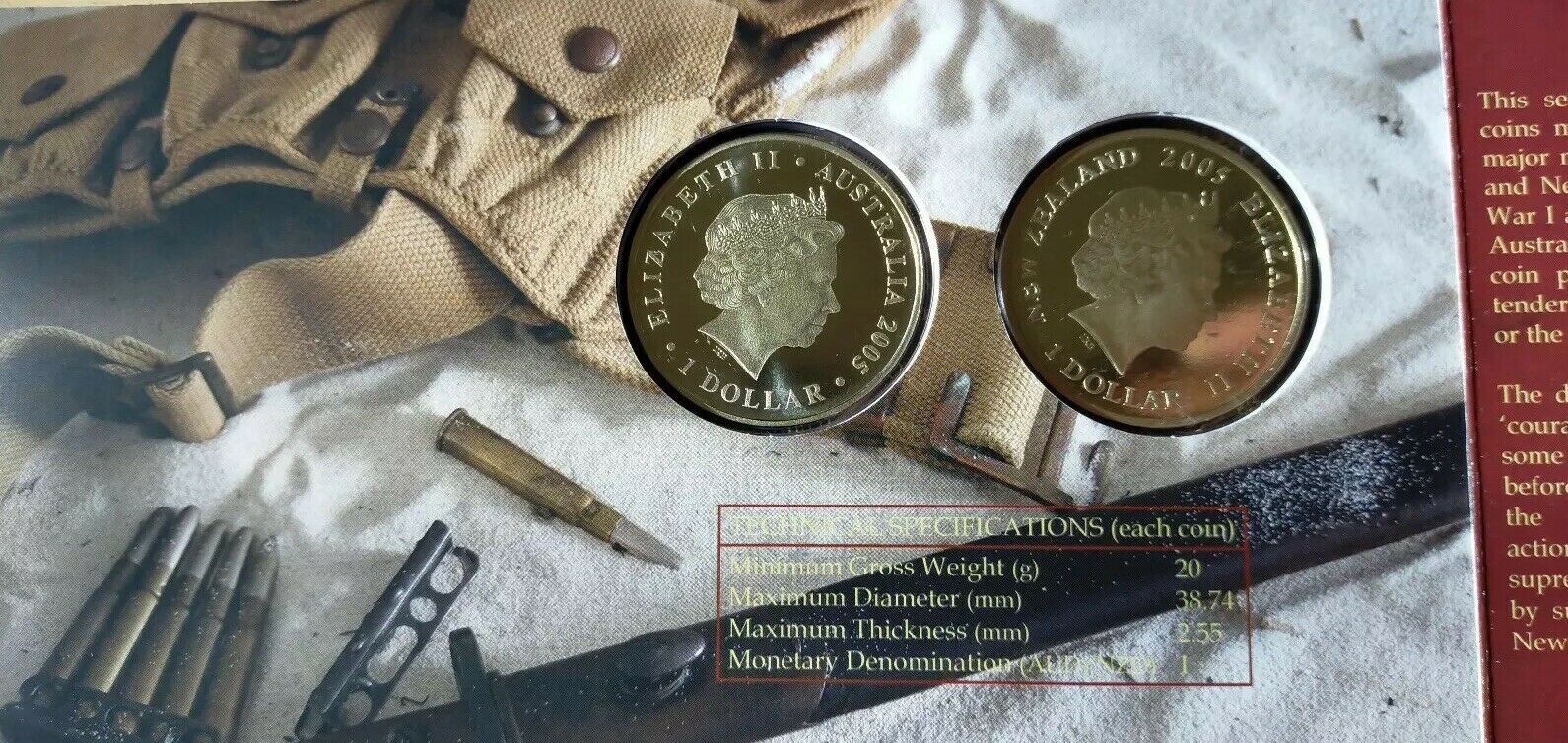 Australia New Zealand 2005 NZ Post Perth Mint ANZAC 90TH Anniversary Two Coin Set - Image 4