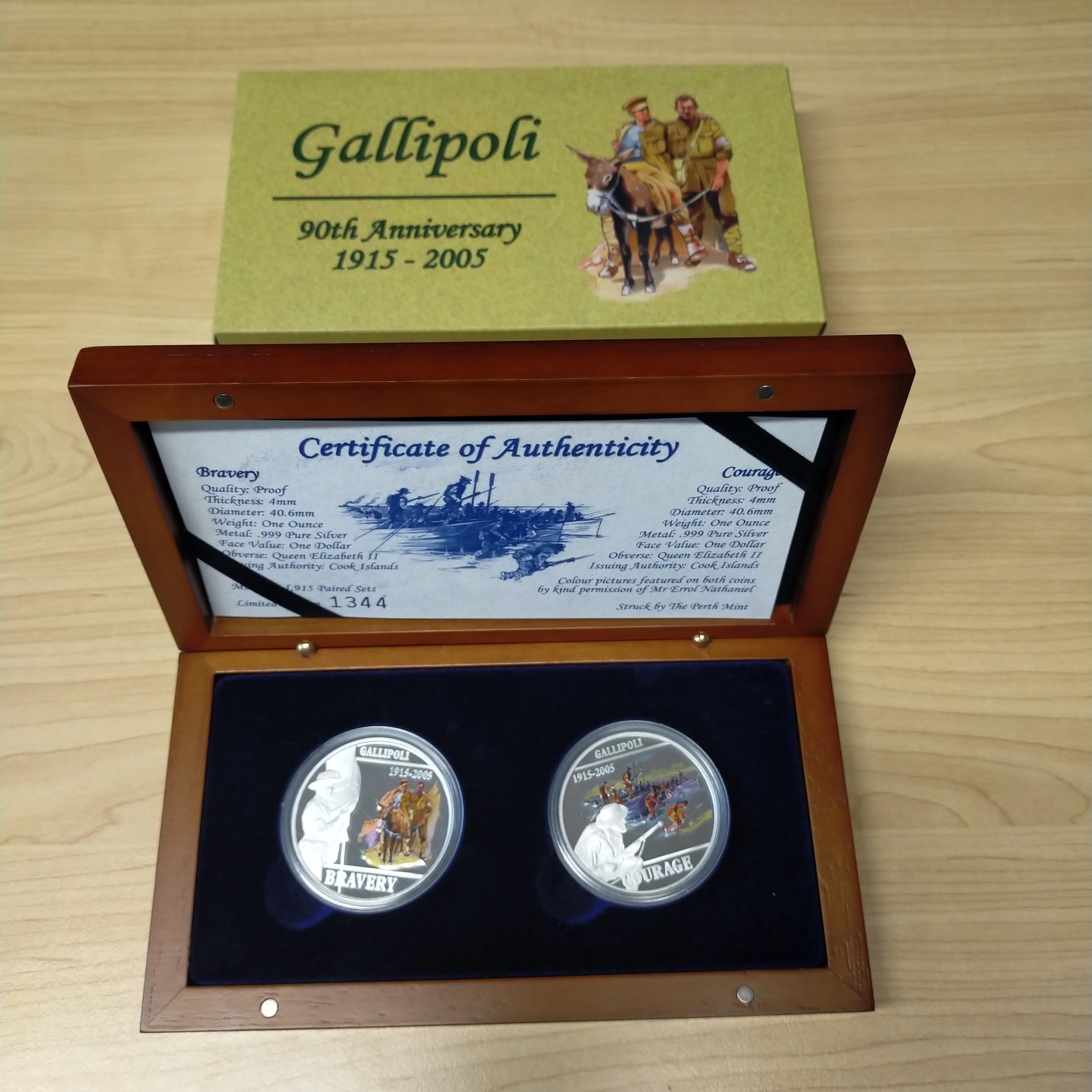 Australia 2005 Perth Mint $1 Gallipoli 90th Anniversary 2 x 1oz Silver Coin Set