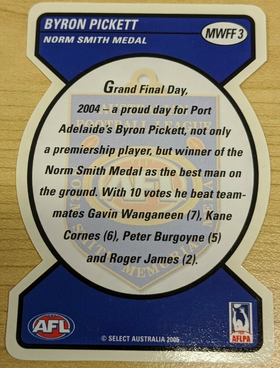 2005 Select AFL Tradition Die Cut Norm Smith Medal Card MWFF3 Byron Pickett - Image 2