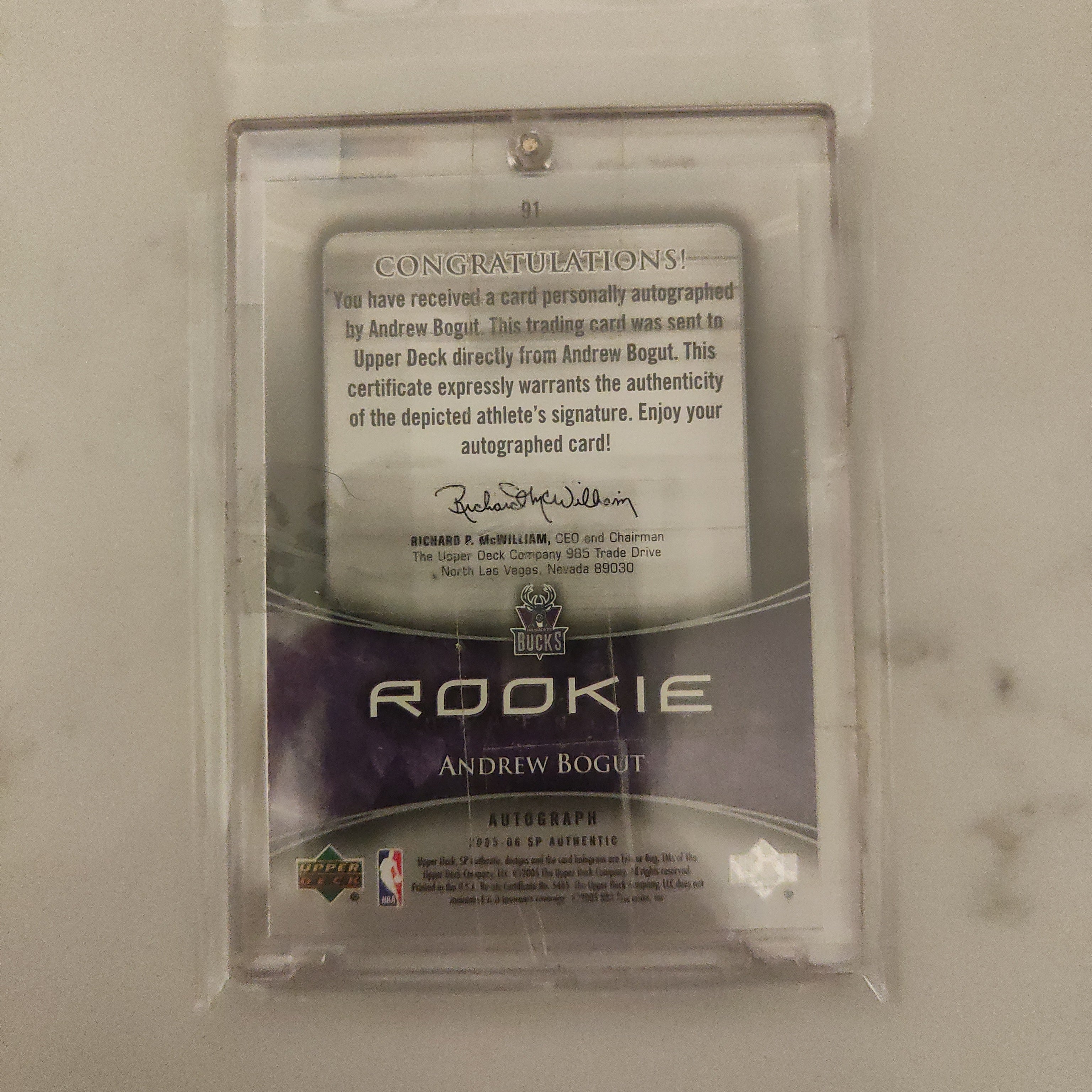 2005 Upper Deck Autographed Rookie Authentics Andrew Bogut NBA Basketball Card 377/1299 - Image 2