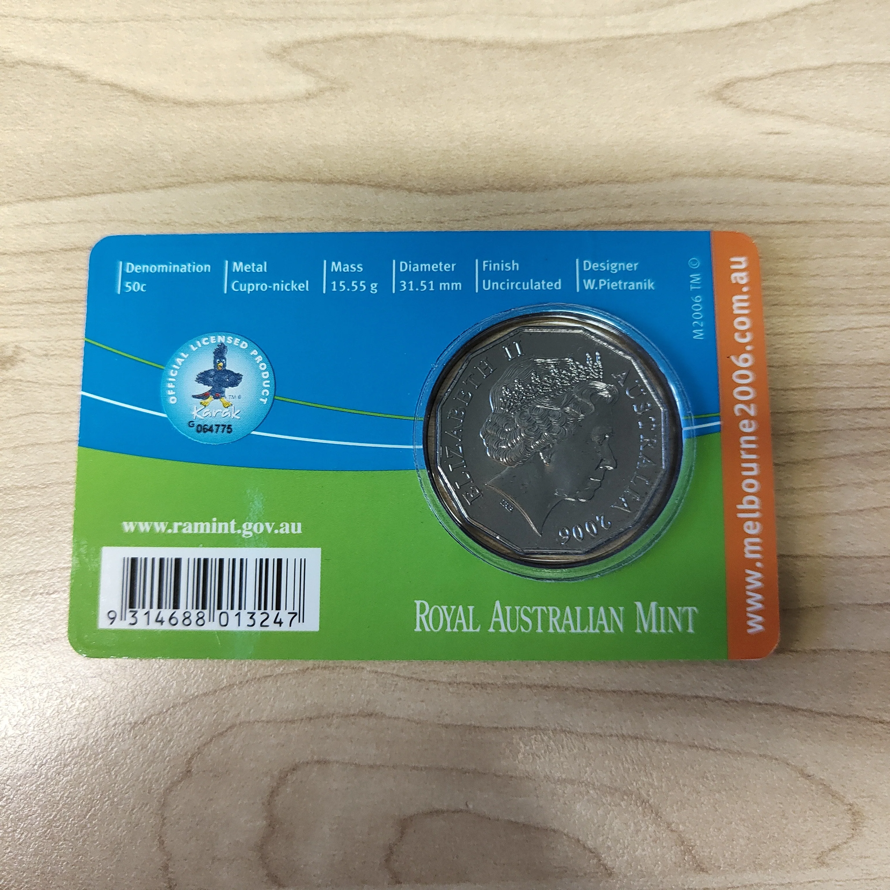Australia 2006 Royal Australian Mint 50c Commonwealth Games Rugby Uncirculated Carded Coin - Image 2