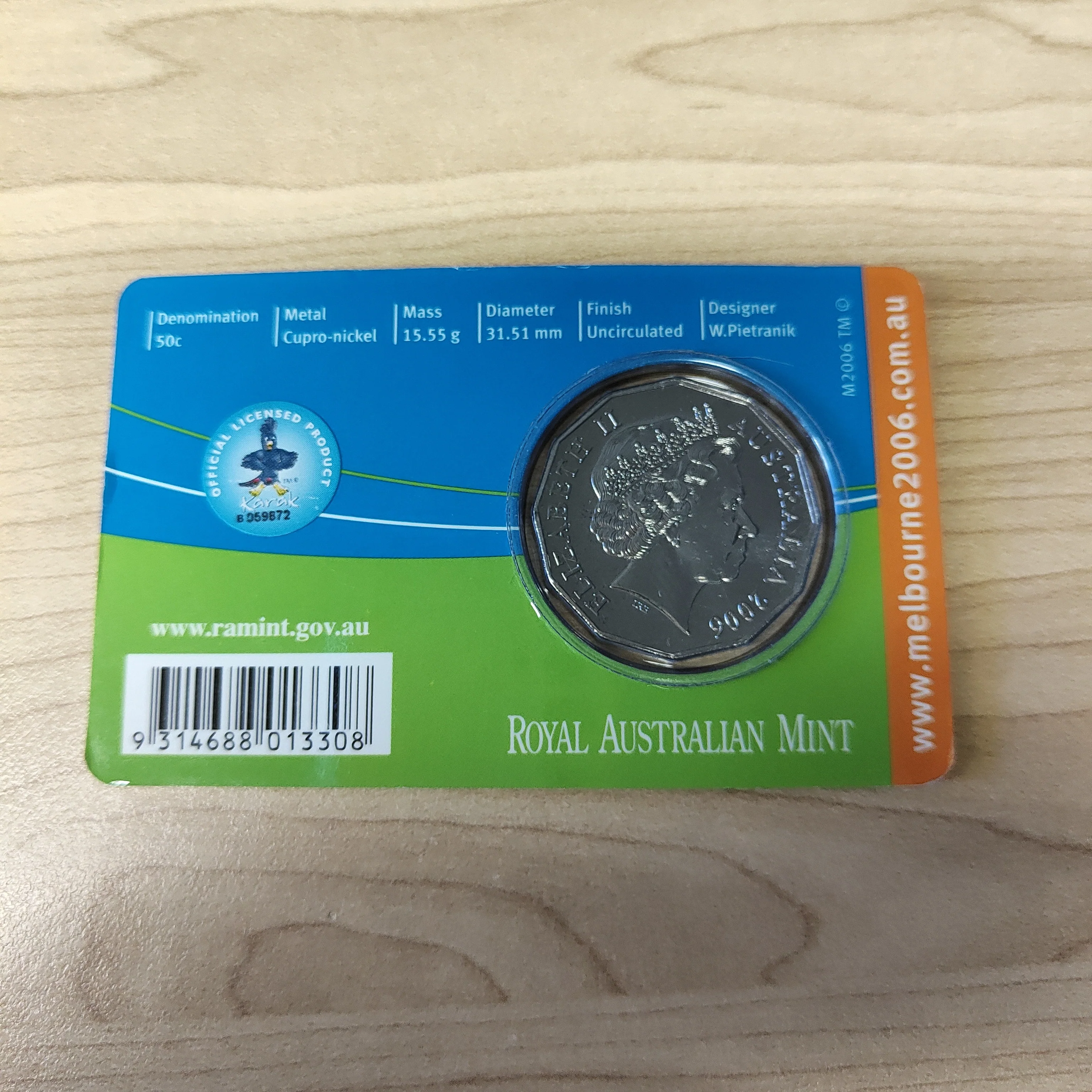 Australia 2006 Royal Australian Mint 50c Commonwealth Games Triathlon Uncirculated Carded Coin - Image 2