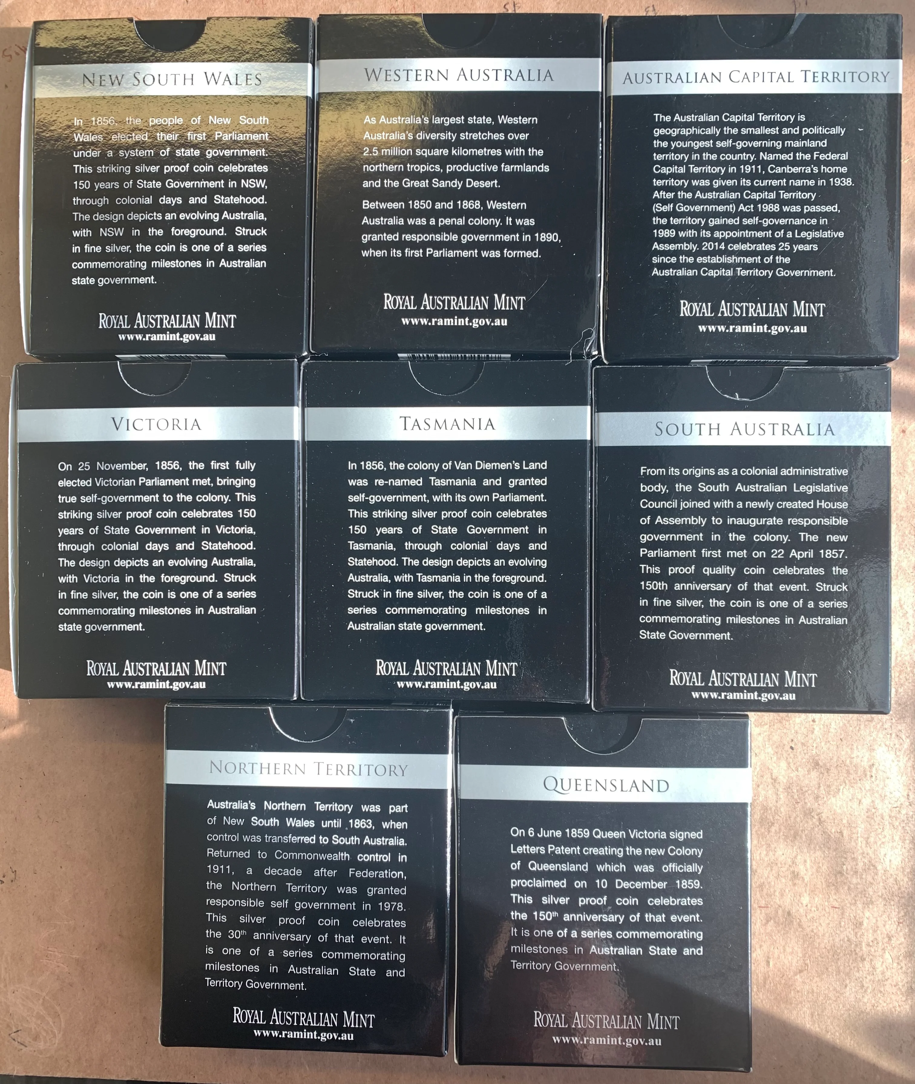 Australia 2006 - 2015 Royal Australian Mint Set of 8 $5 150 Years of State Government  Silver Proof Coin - Image 2