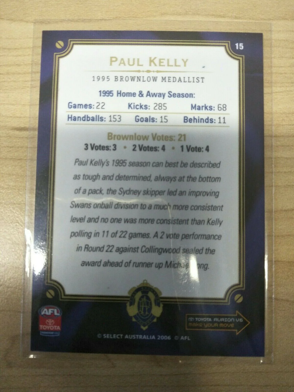 2006 Select Brownlow Sketch Card Paul Kelly Sydney Swans - Image 2