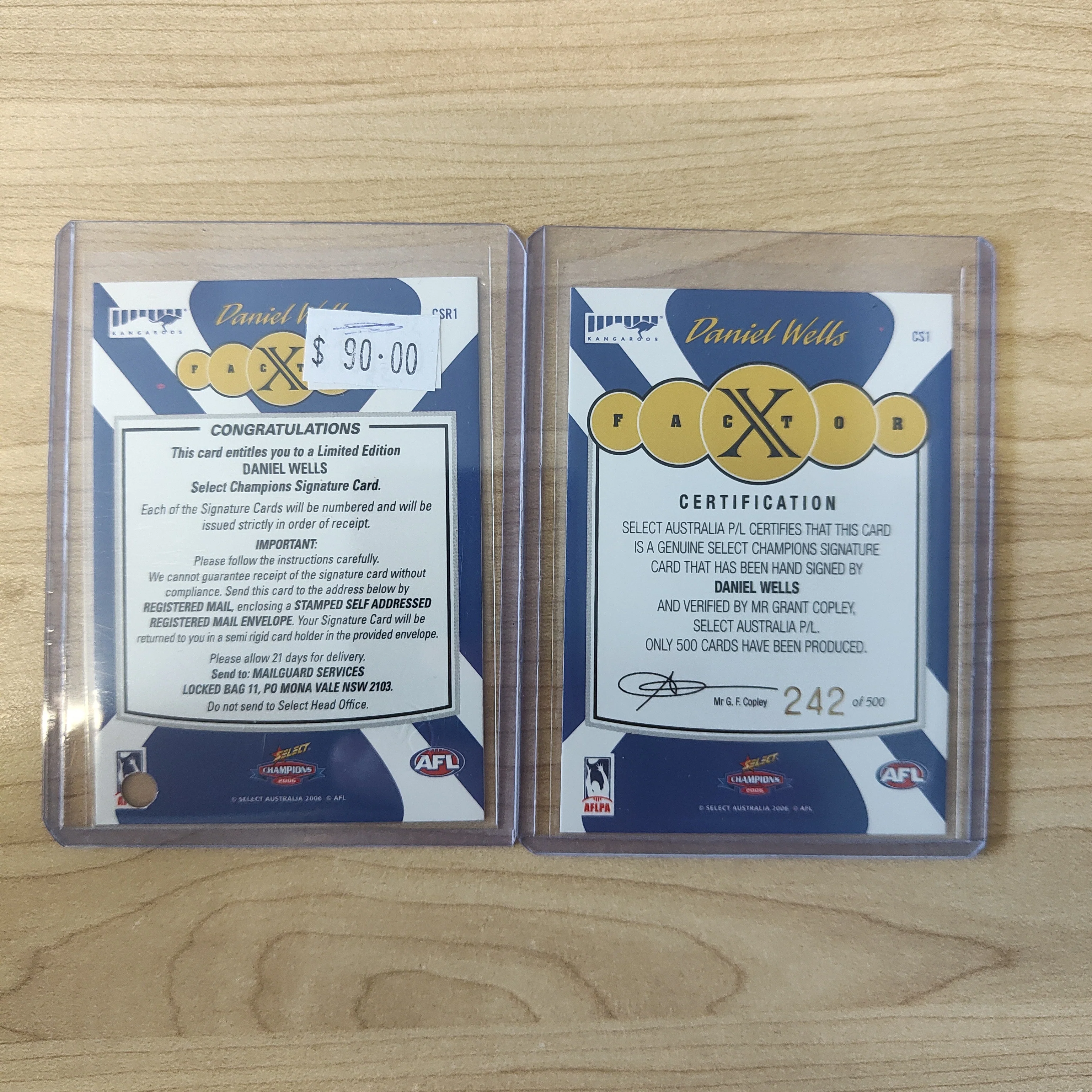 2006 Select Champions X Factor Signature Redemption Daniel Wells North Melbourne 242/500 - Image 2