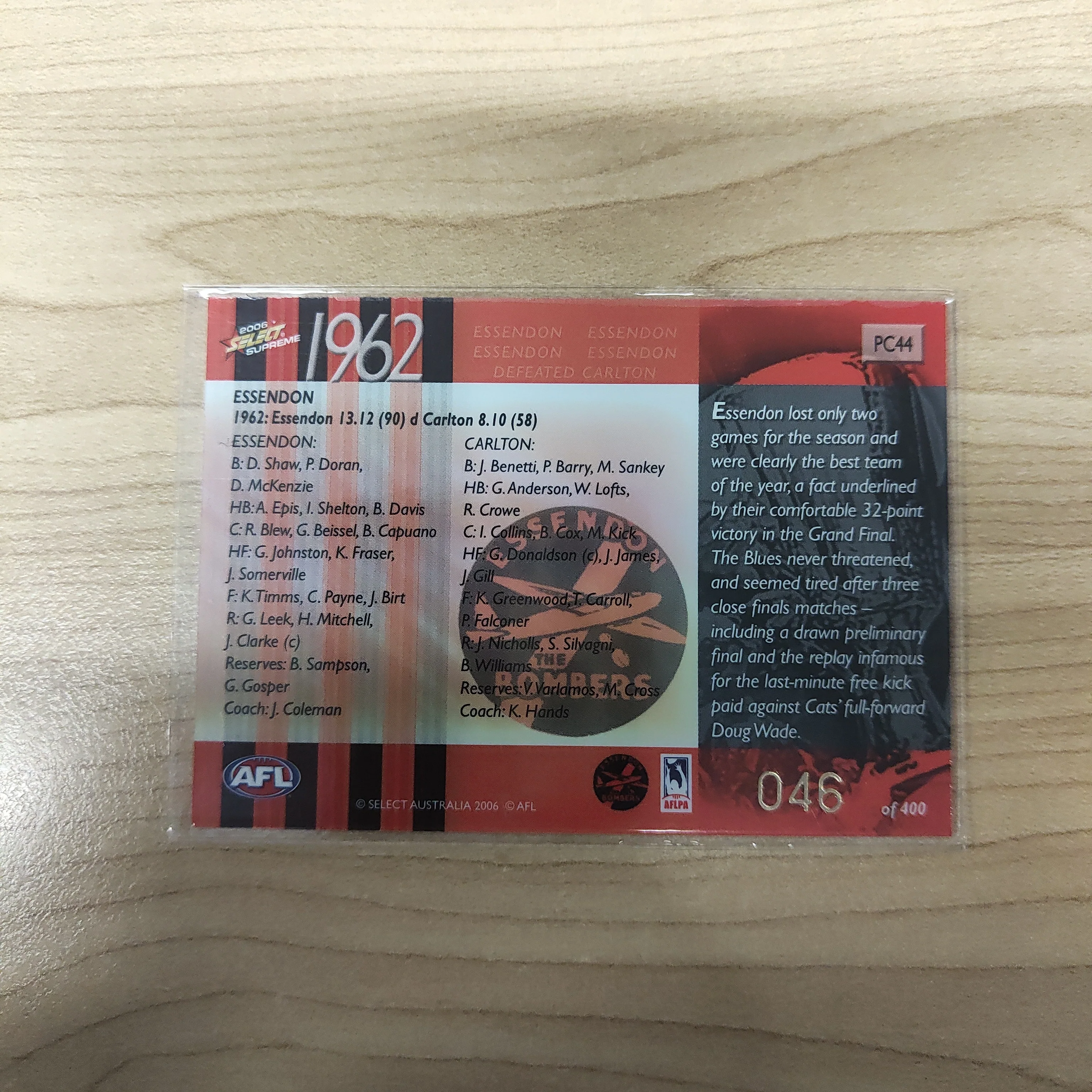 2006 Select Supreme 1962 Premiers Essendon No.046 - Image 2