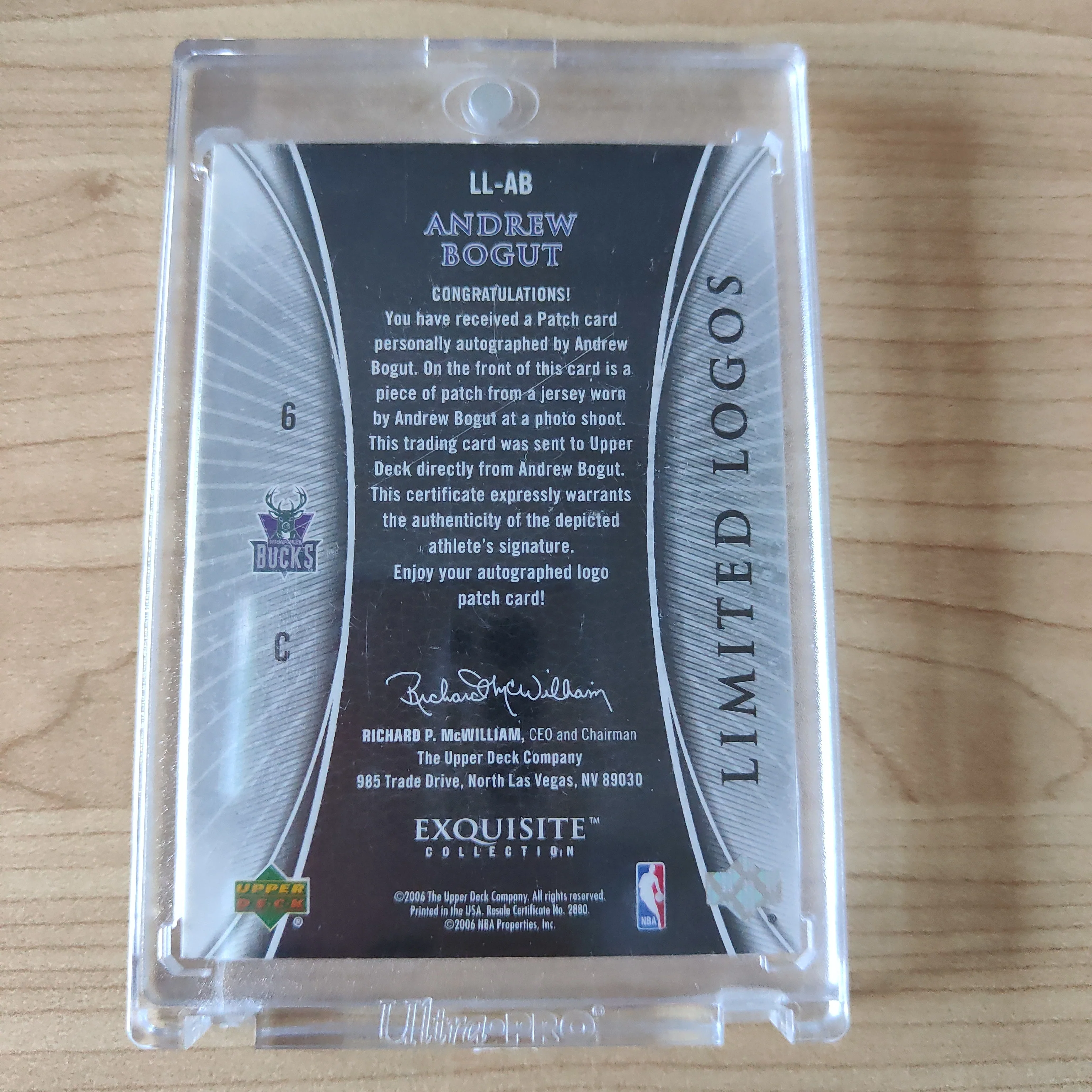 2006 Upper Deck Limited Logos Andrew Bogut Bucks NBA Basketball Card No.39/50 - Image 2