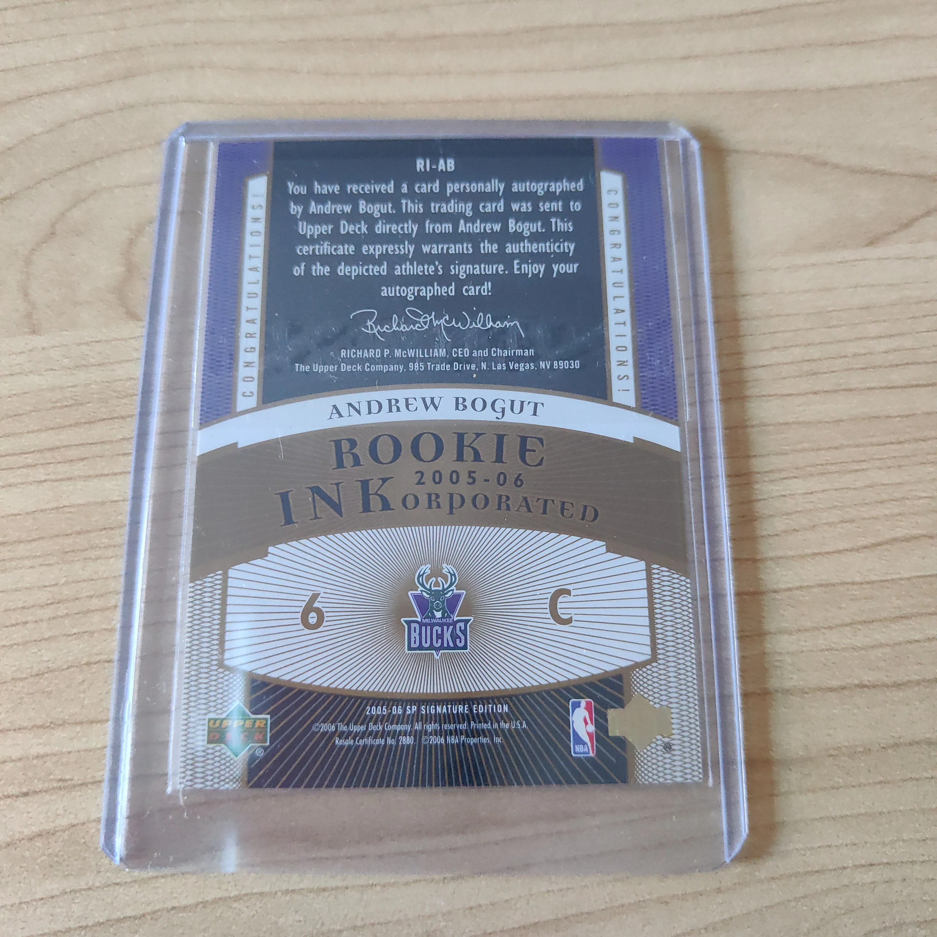 2006 Upper Deck Rookie Inkorporated Andrew Bogut Bucks NBA Basketball Card - Image 2