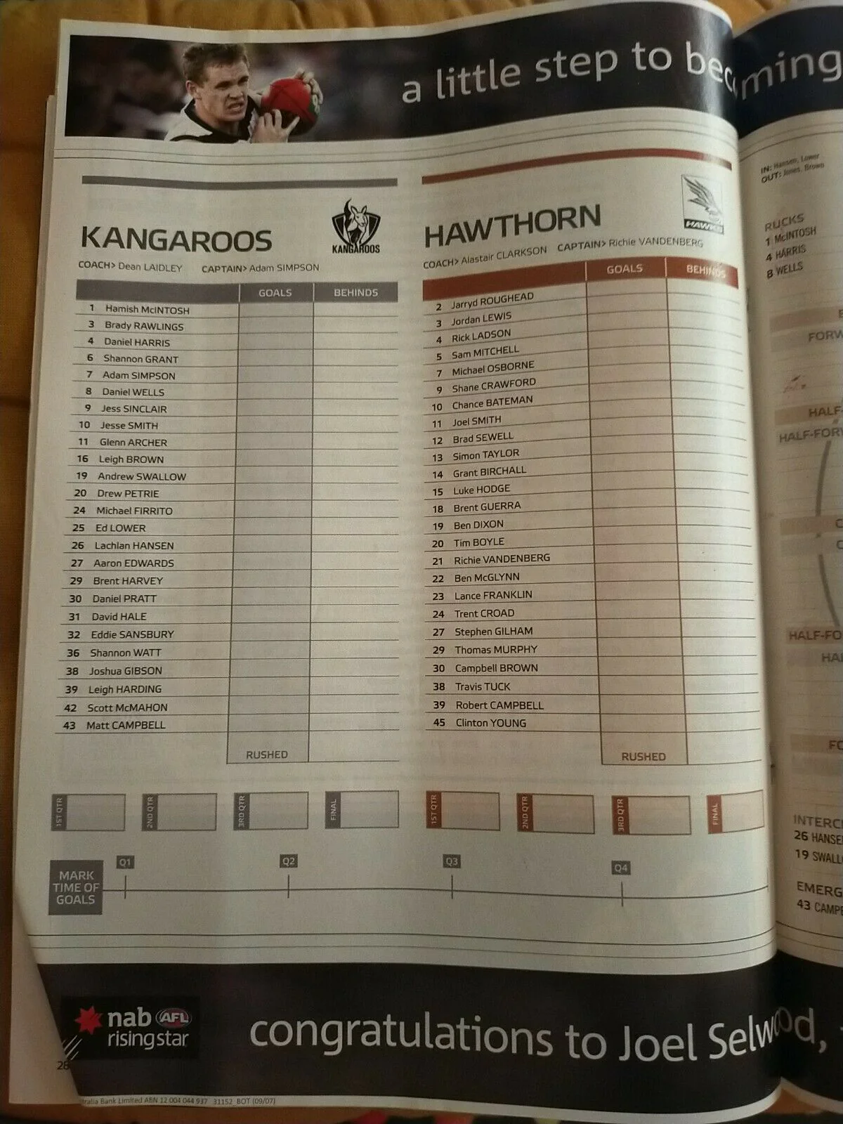 2007 1st Semi Final AFL Football Record North Melbourne v Hawthorn - Image 3