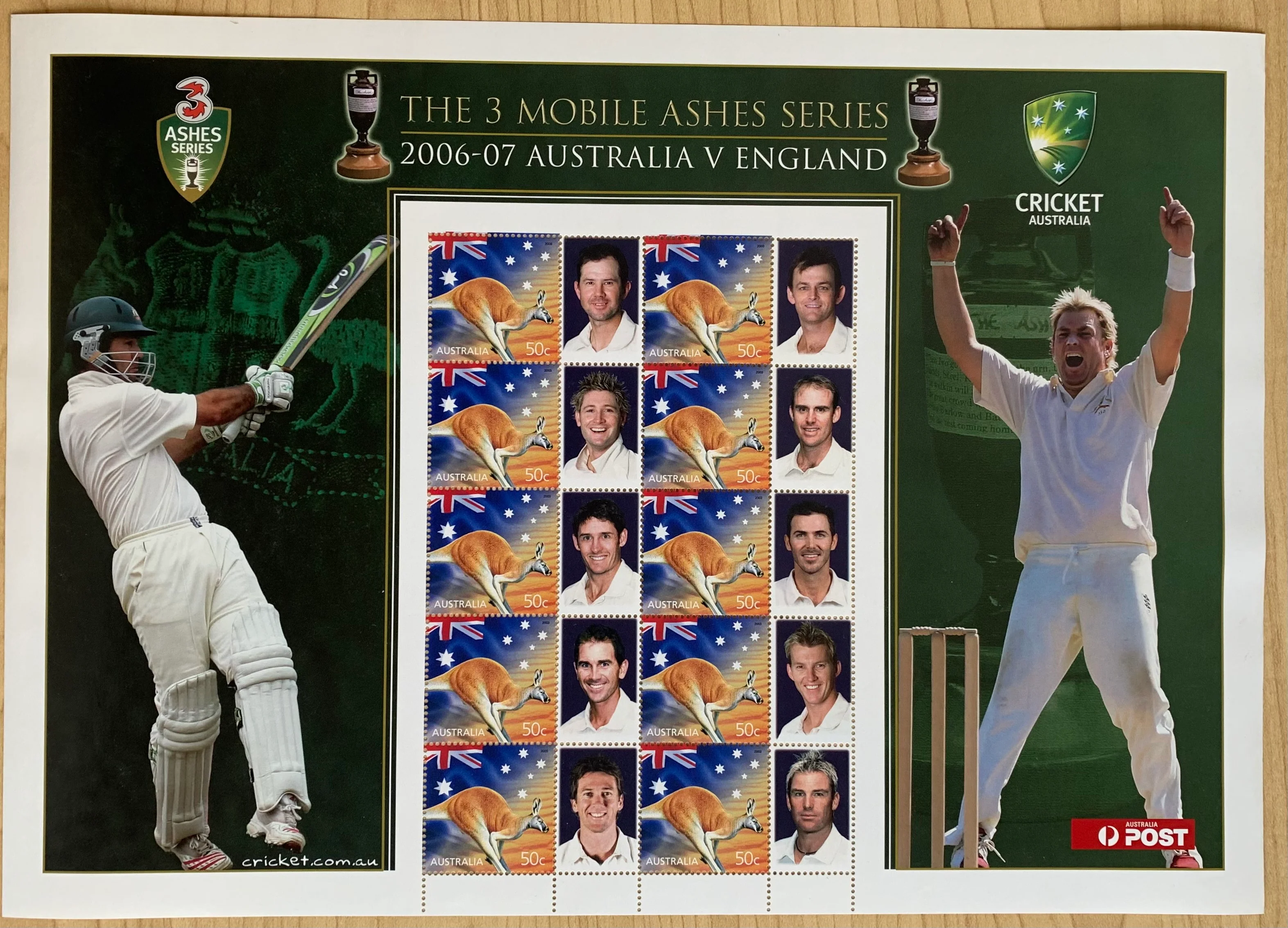 Australia 2006 - 2007 50c Ashes Cricket Series Australia vs England SES Stamp Sheet. Limited edition