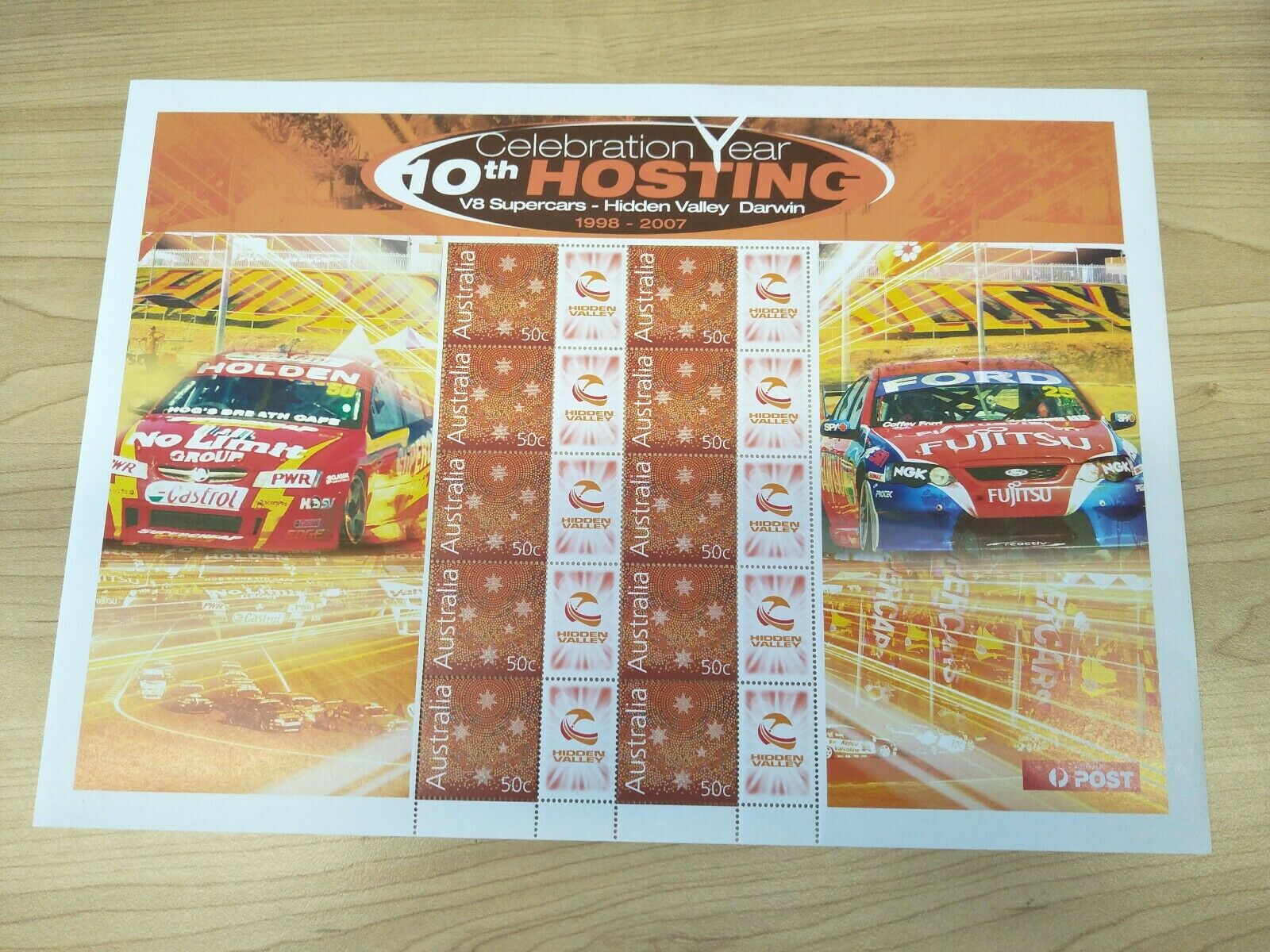 2007 Australian 50c 10th Hosting V8 Supercars Hidden Valley Darwin Stamp Sheet