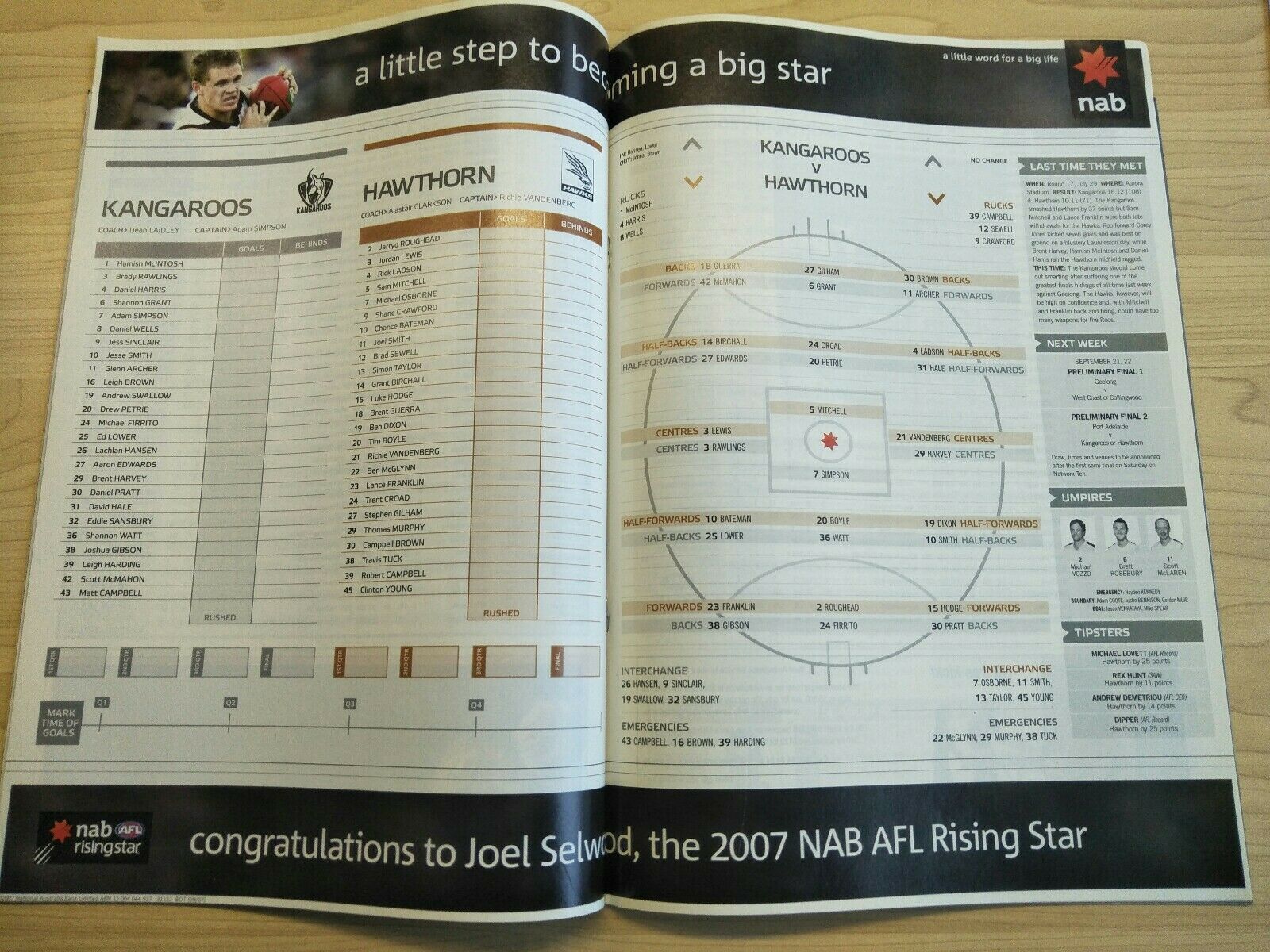 2007 First Semi Final Football Record North Melbourne v Hawthorn - Image 2