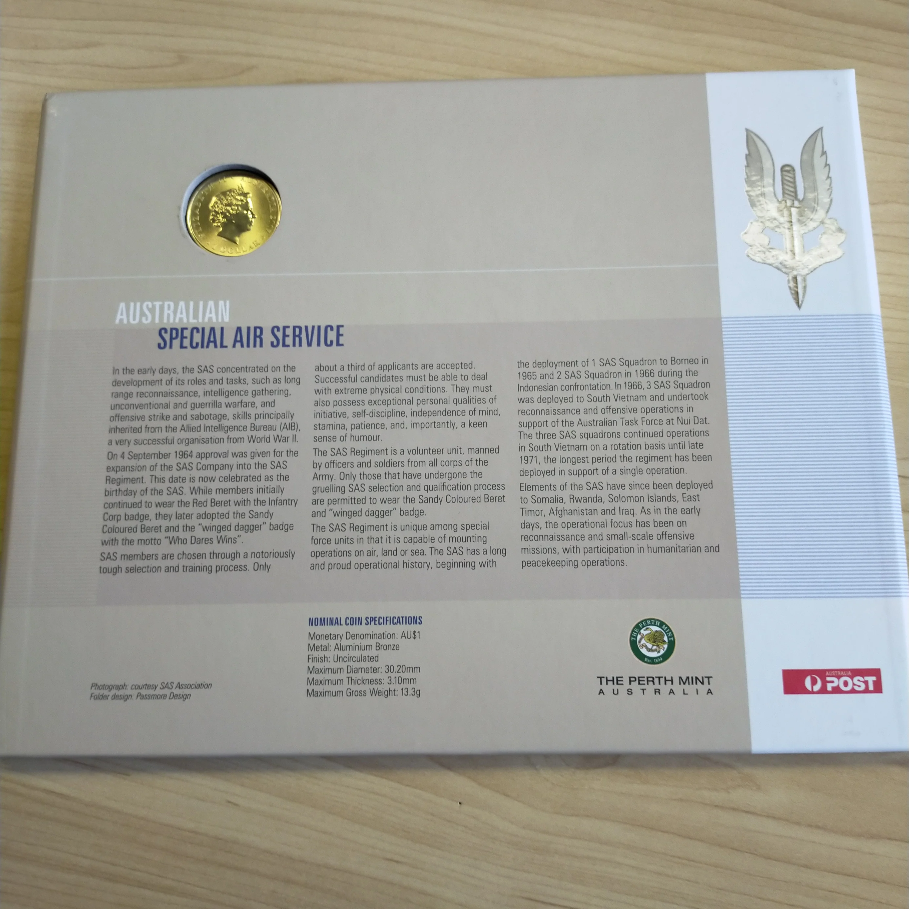 2007 Perth Mint 50th Anniversary Special Air Service $1 Coin and Stamp Sheet Presentation Folder - Image 4