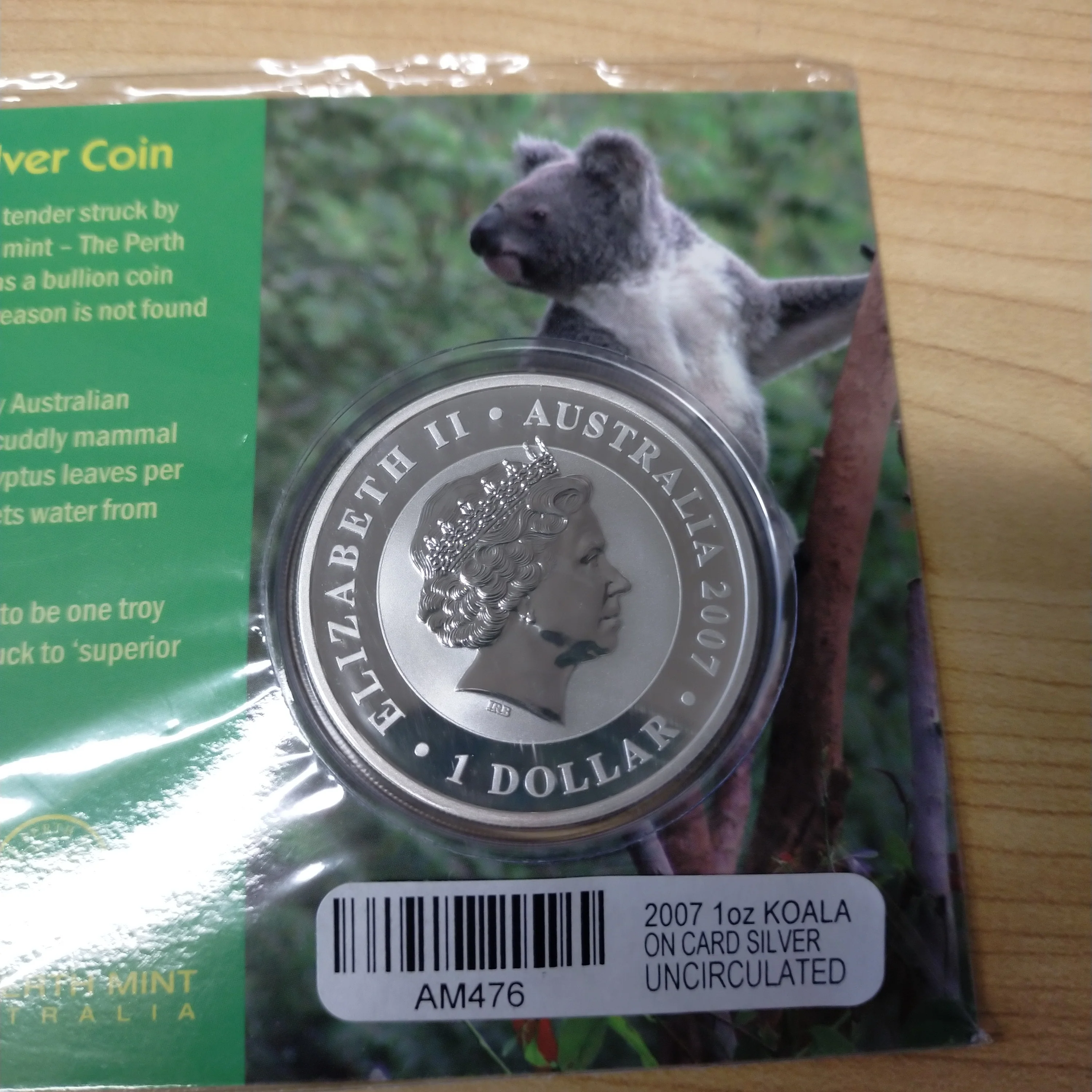 Australia 2007 Perth Mint One dollar Australian Silver Koala 1oz Silver Uncirculated Carded Coin - Image 3
