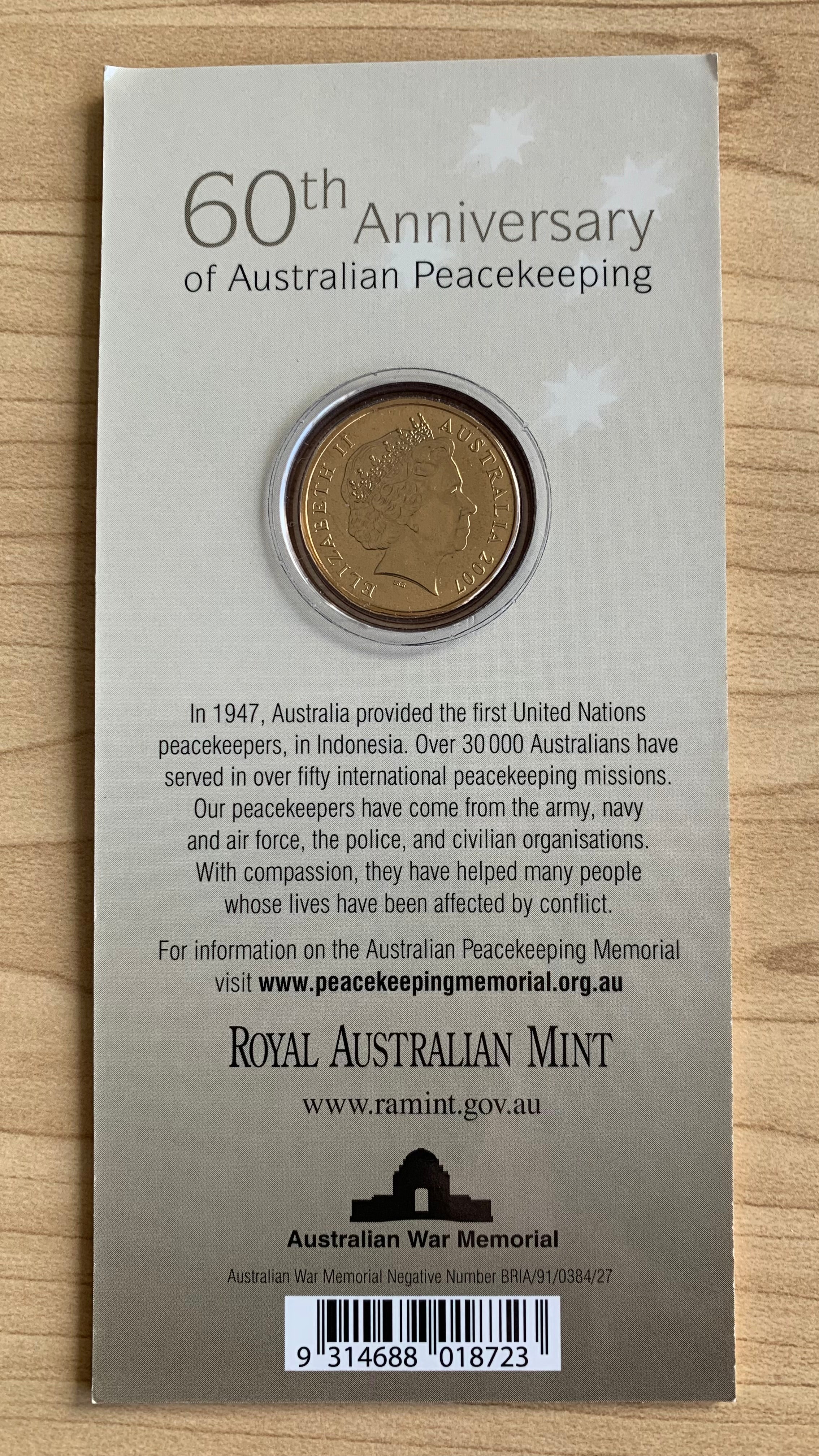 Australia 2007 Royal Australian Mint $1 60th Anniversary of Peacekeeping Uncirculated Coin - Image 2