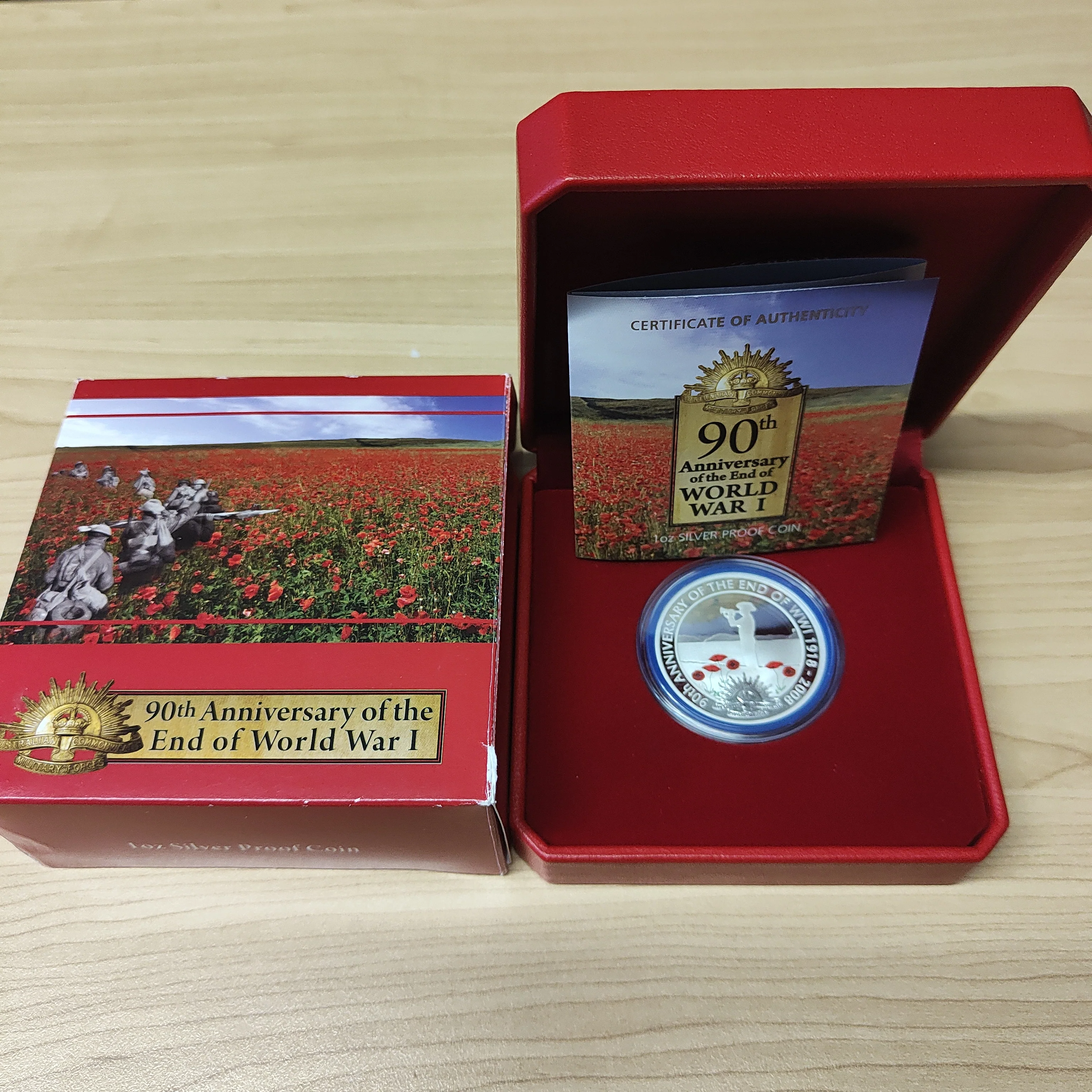 2008 $1 90th Anniversary of the End of World War I 1oz Silver Proof Coin - Image 2