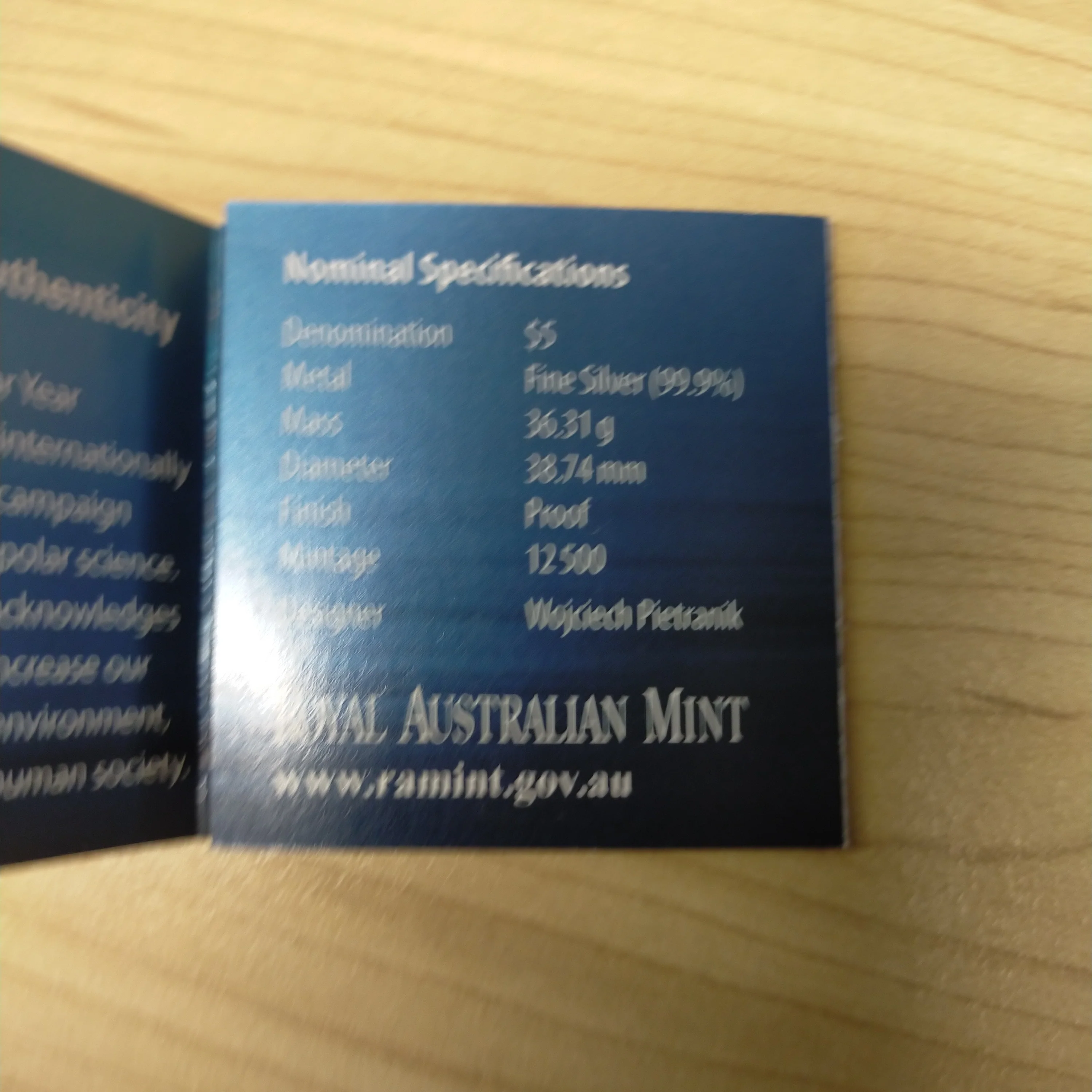 Australia Antarctic 2008 Royal Australian Mint $5 Polar Series Antarctic Territory .999 Silver Proof Coin - Image 4