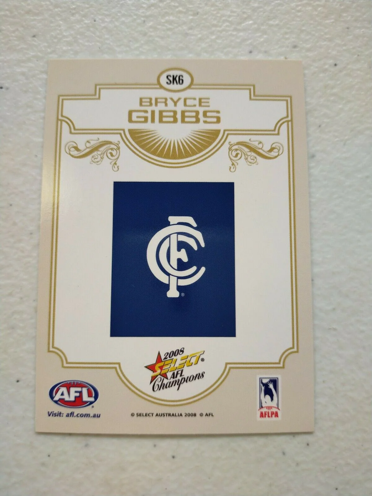 2008 Select AFL Champions Sketch Card Bryce Gibbs Carlton - Image 2