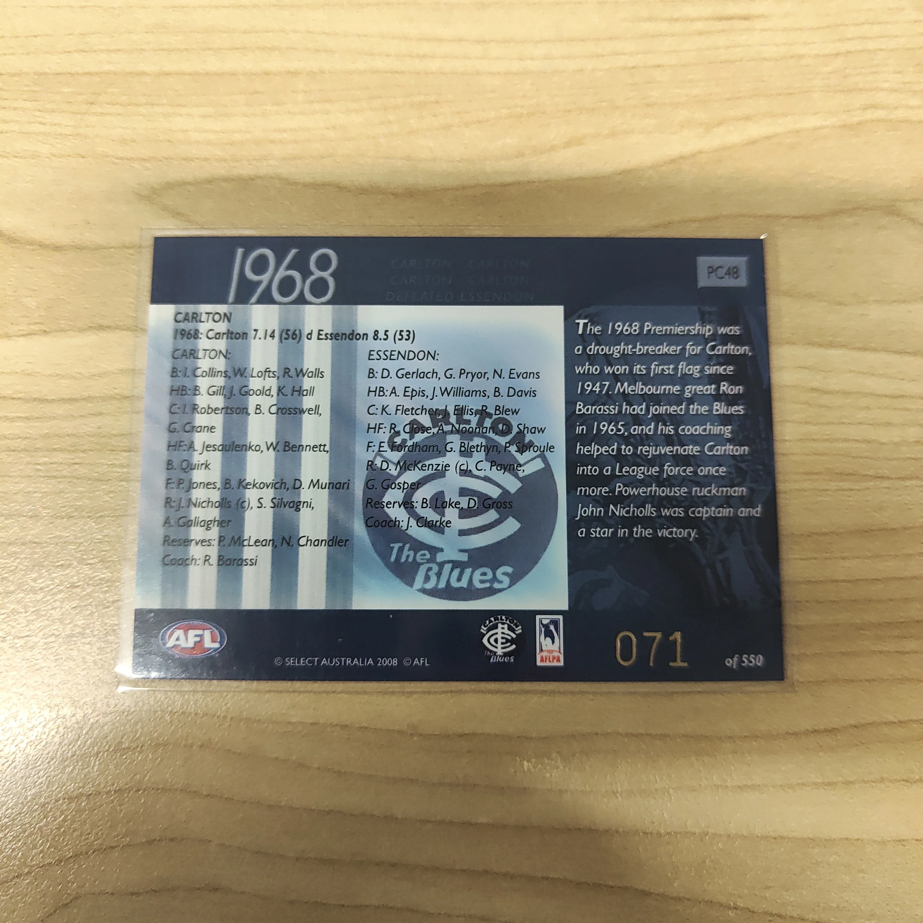 2008 Select Classic 1968 Premiers Carlton No.071 - Image 2