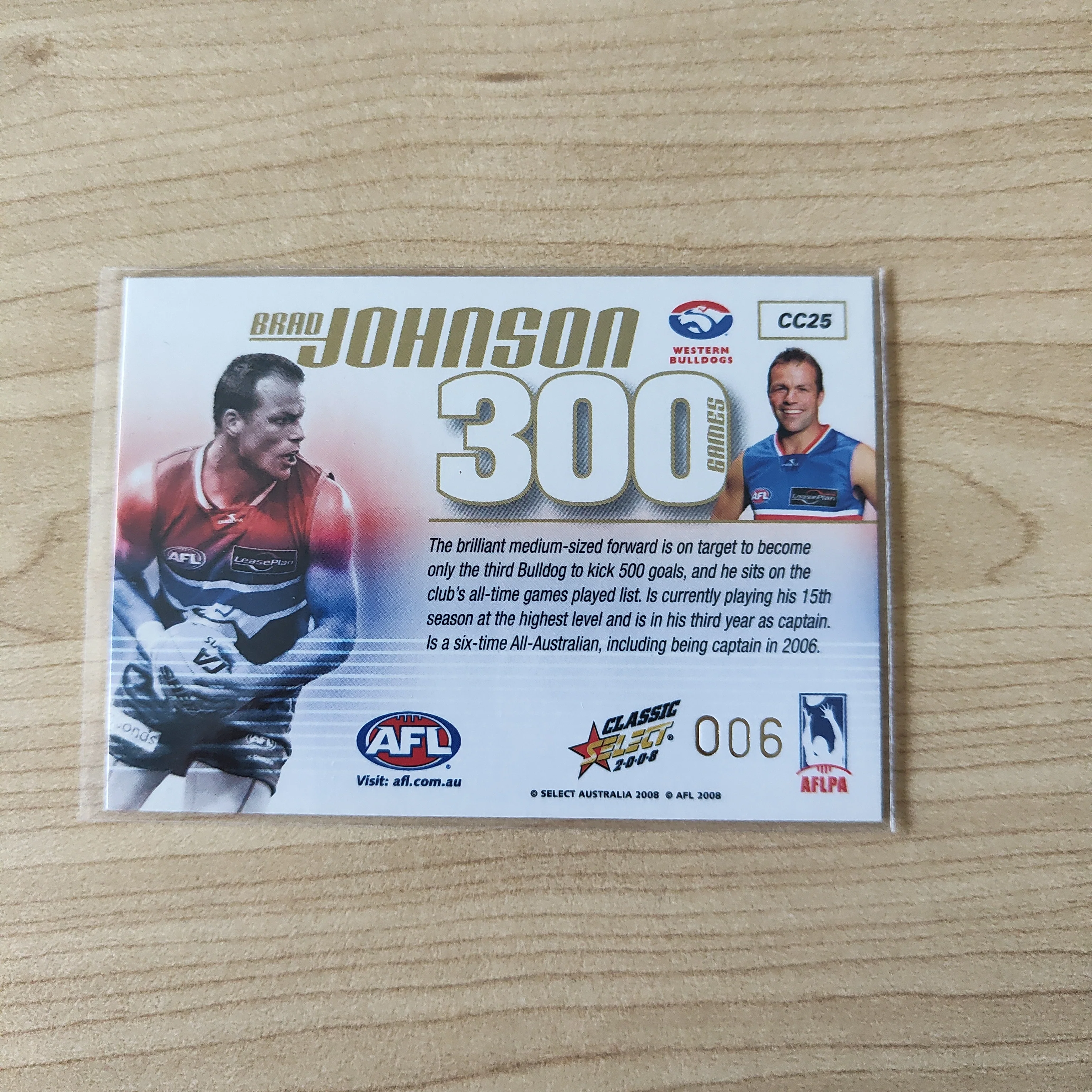 2008 Select Classic 300 Game Case Card Brad Johnson Western Bulldogs No.006 - Image 2