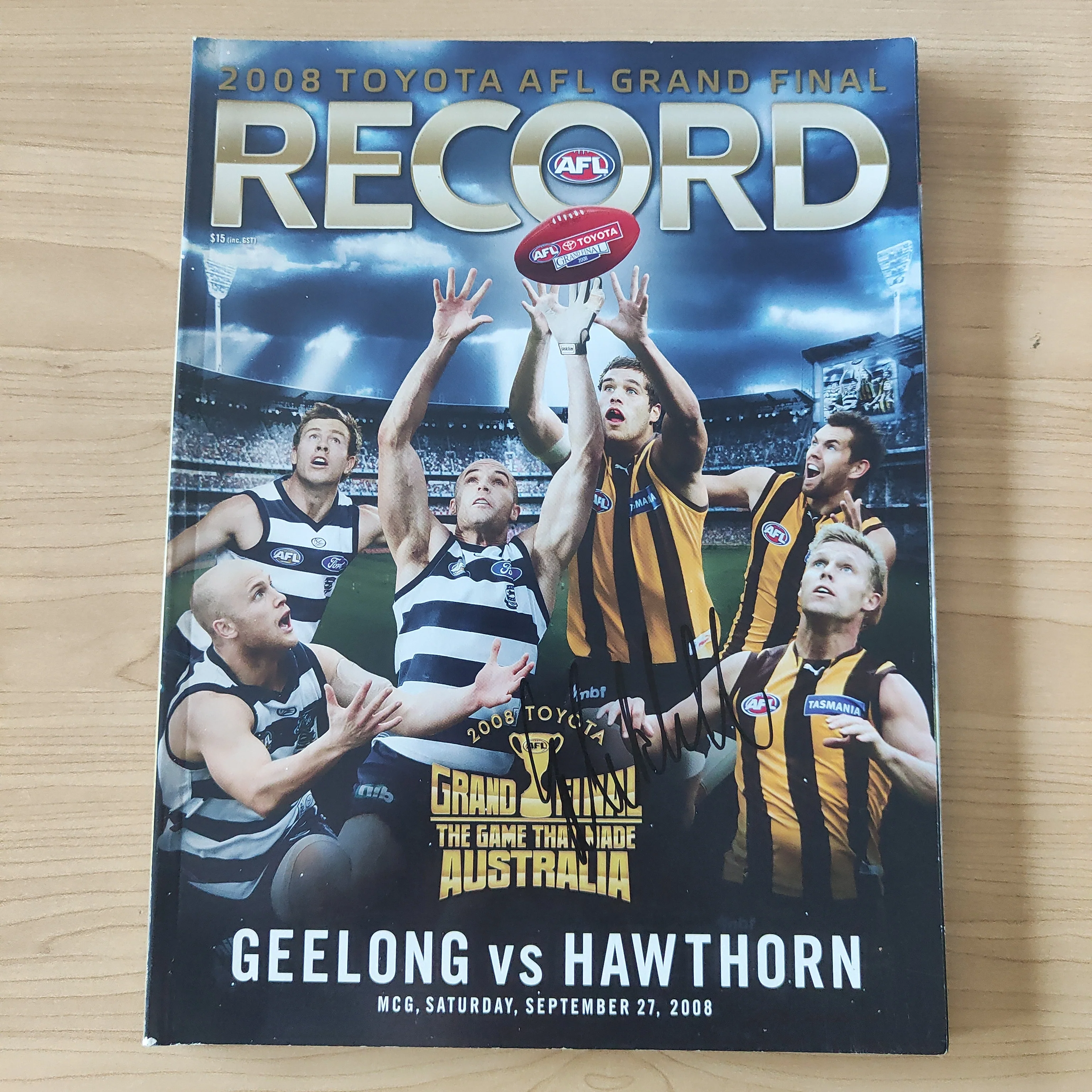 2008 Sept 27 AFL Grand Final Football Record Geelong v Hawthorn SIGNED BY SAM MITCHELL