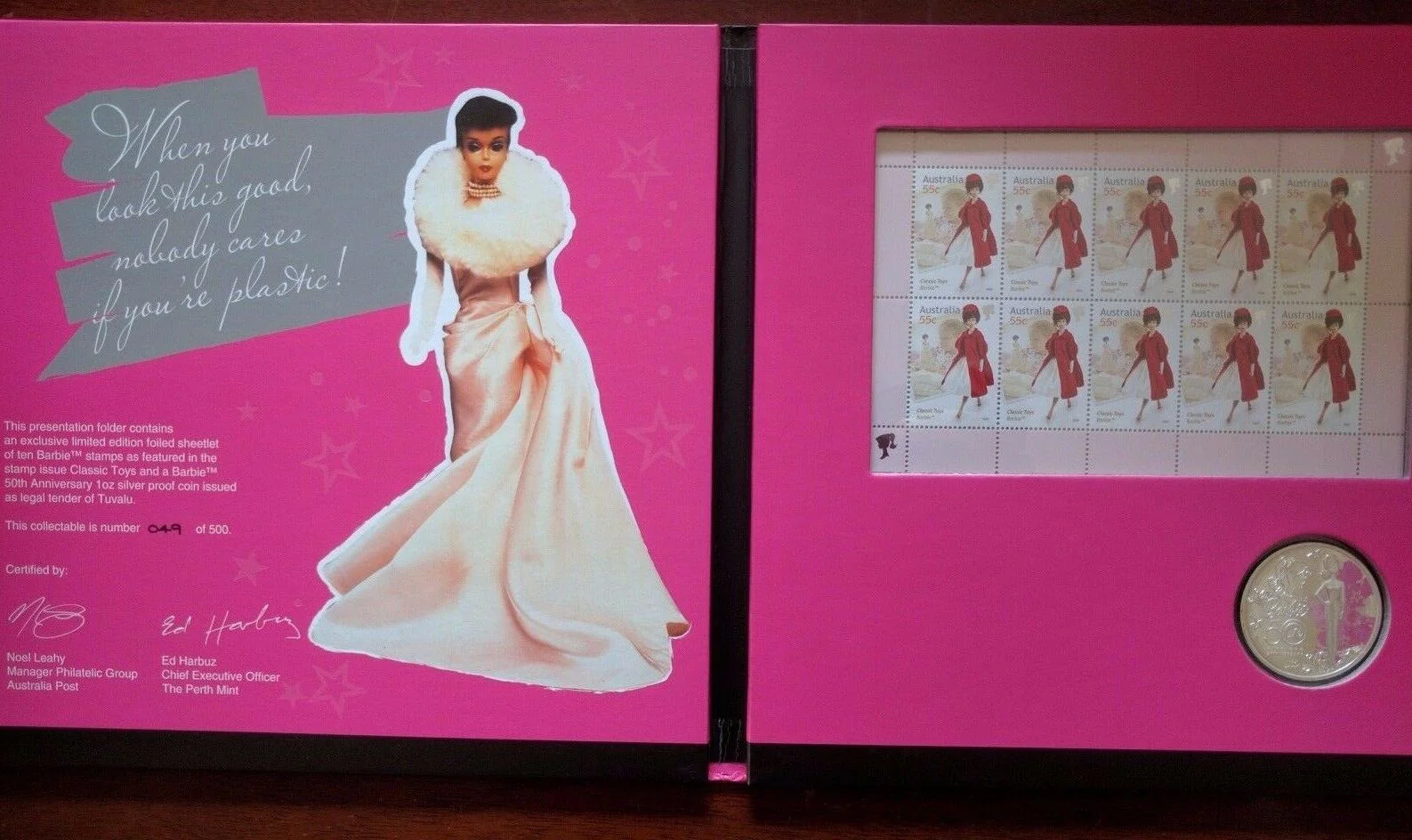 2009 50TH ANNIVERSARY OF BARBIE FOLDER Silver Coin and Stamps Limited 049/500 - Image 3