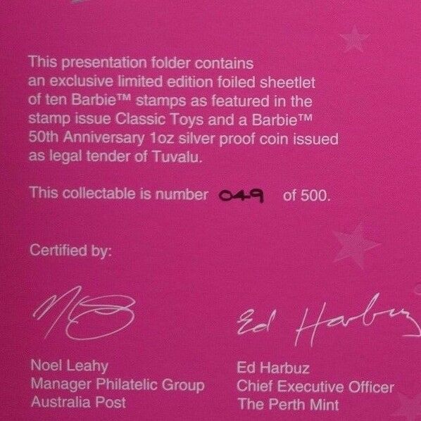 2009 50TH ANNIVERSARY OF BARBIE FOLDER Silver Coin and Stamps Limited 049/500 - Image 5