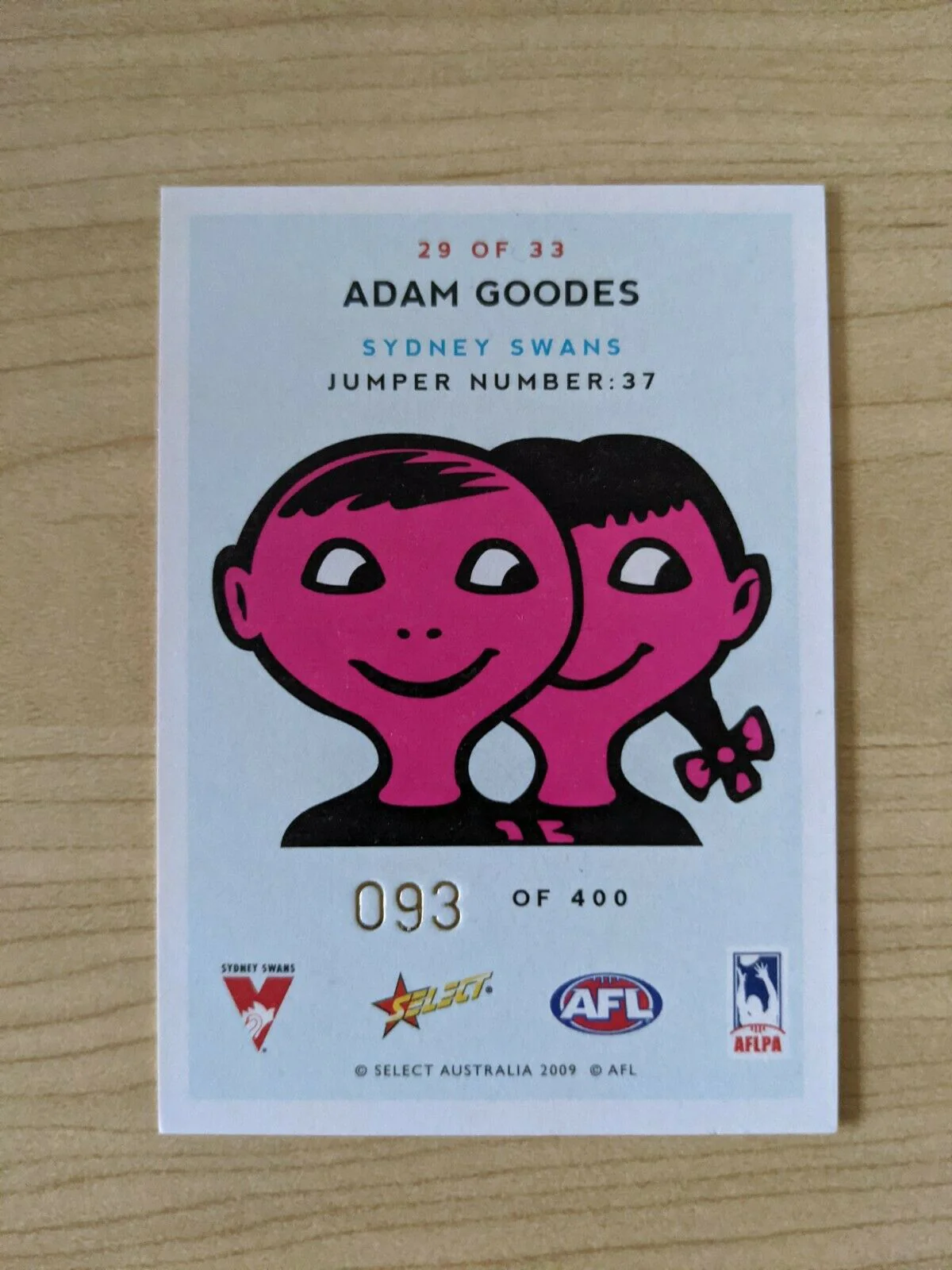 2009 AFL Select Scanlens Adam Goodes Sydney Swans - Image 2
