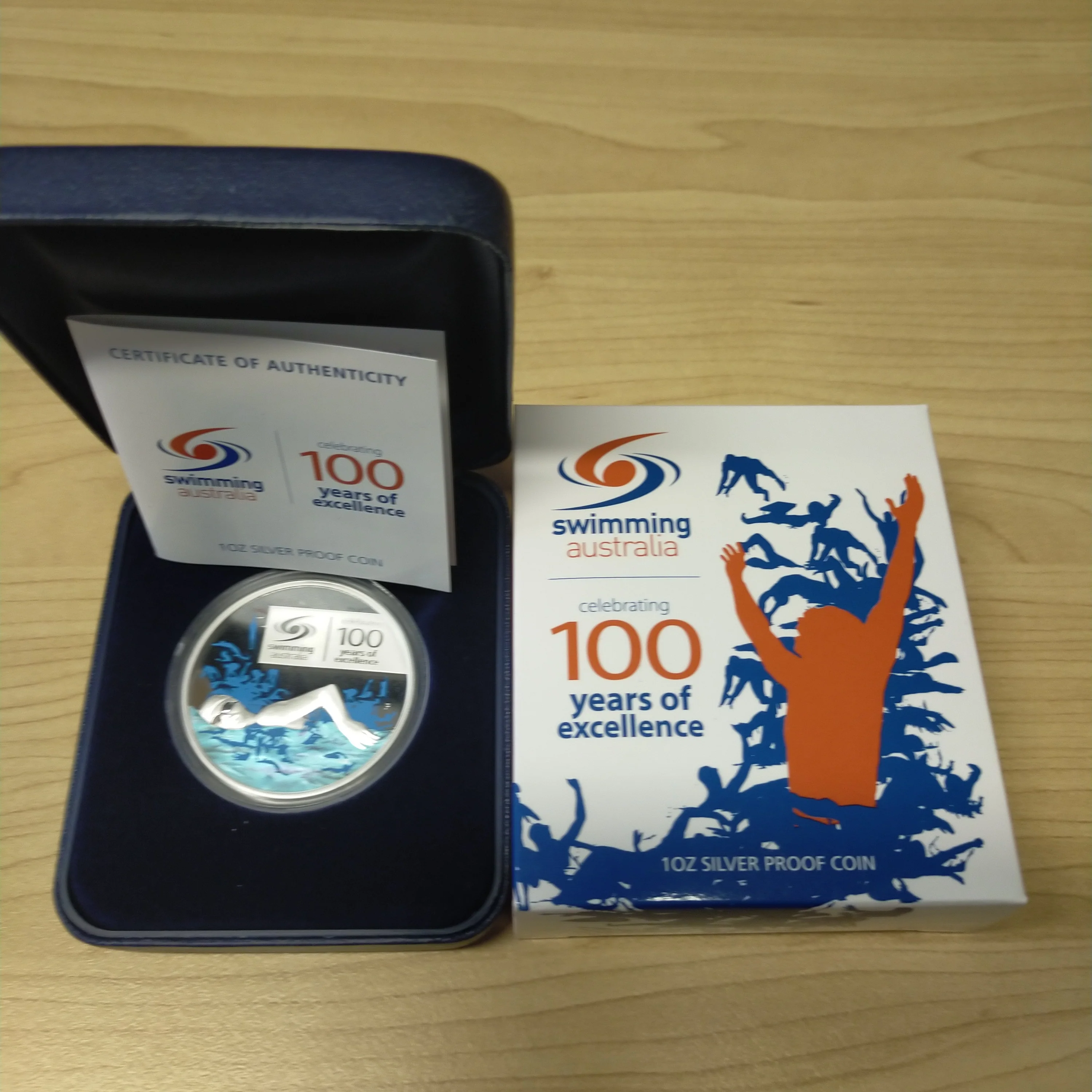 Australia 2009 Perth Mint $1 Swimming Australia 100 Years 1oz .999 Silver Proof Coin