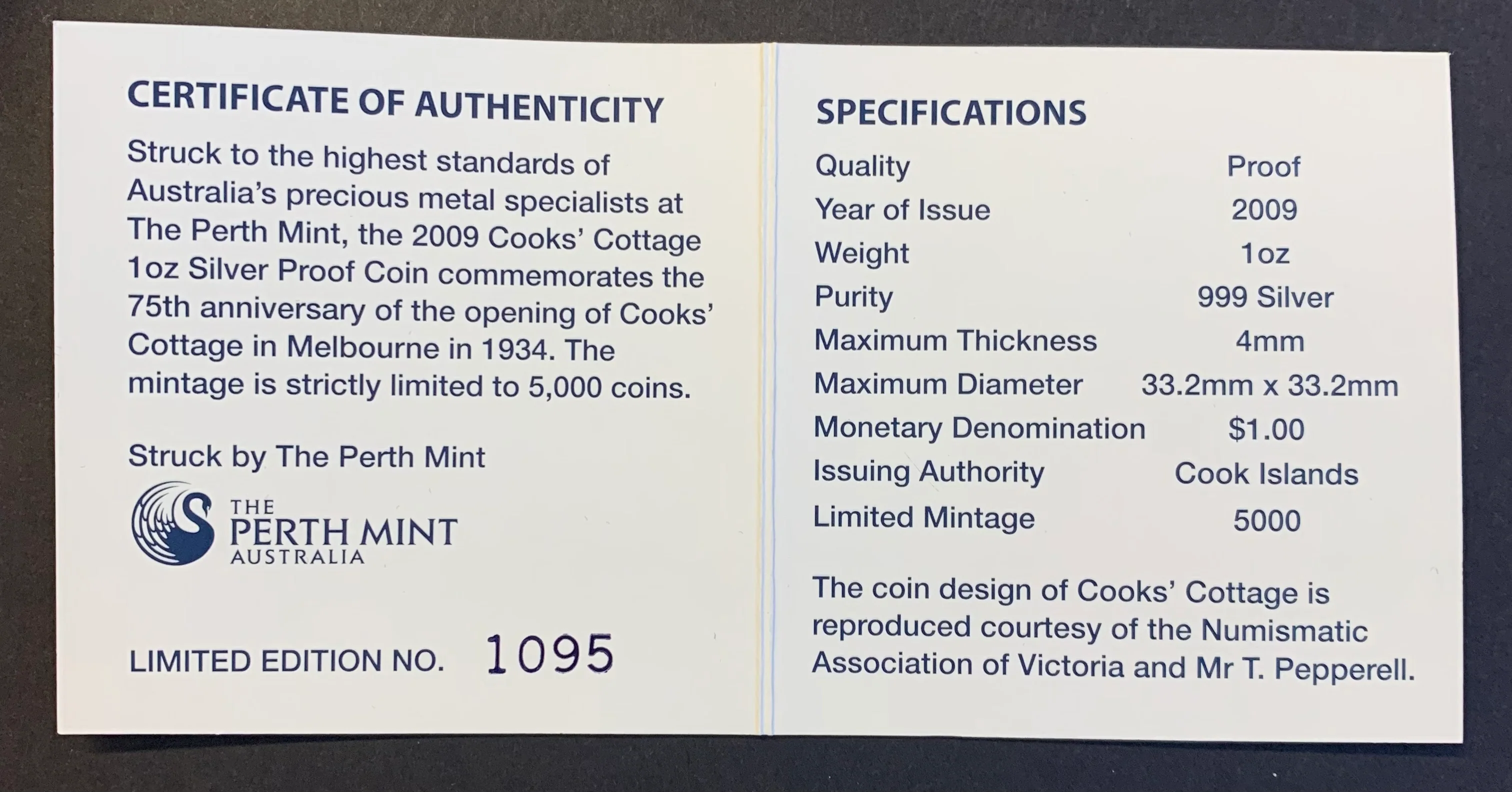 Cook Islands Australia 2009 Perth Mint "Cooks' Cottage" Coloured $1 1oz .999 Proof Silver Coin - Image 3