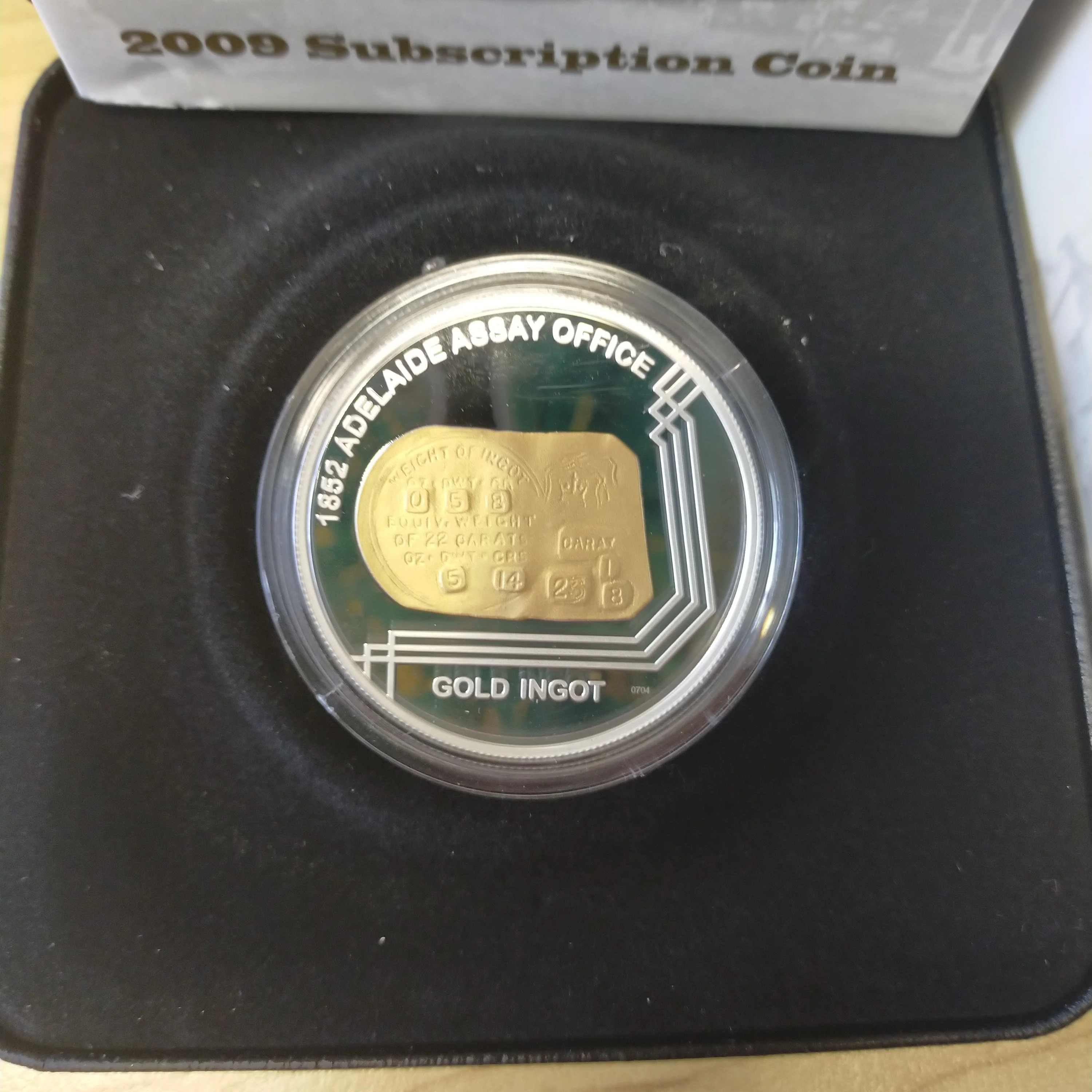 Australia 2009 Royal Australian Mint $1 Subscription Coin 1852 Adelaide Assay Office Gold Ingot 1oz .999 Silver Proof Gold Plated Coin - Image 2