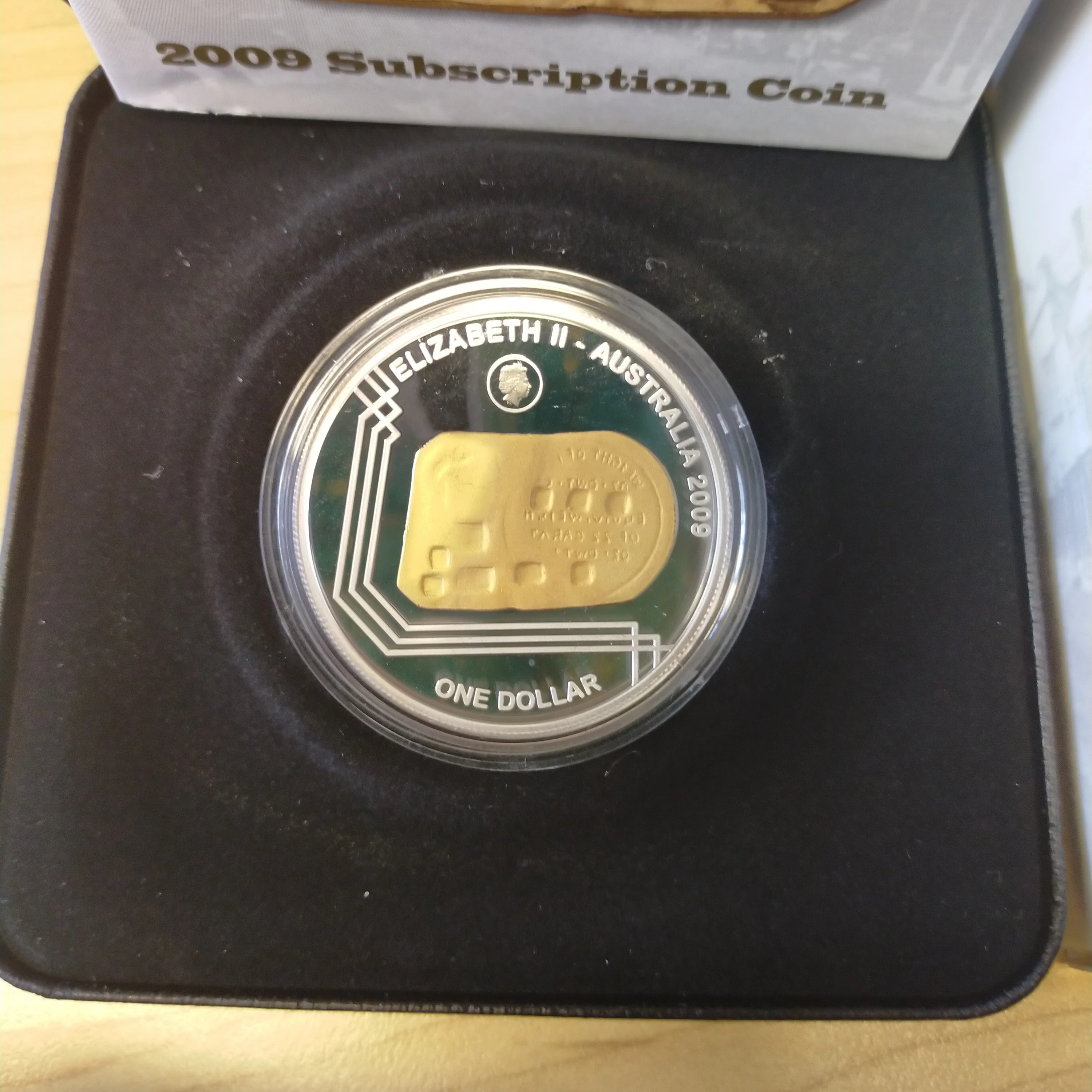 Australia 2009 Royal Australian Mint $1 Subscription Coin 1852 Adelaide Assay Office Gold Ingot 1oz .999 Silver Proof Gold Plated Coin - Image 3
