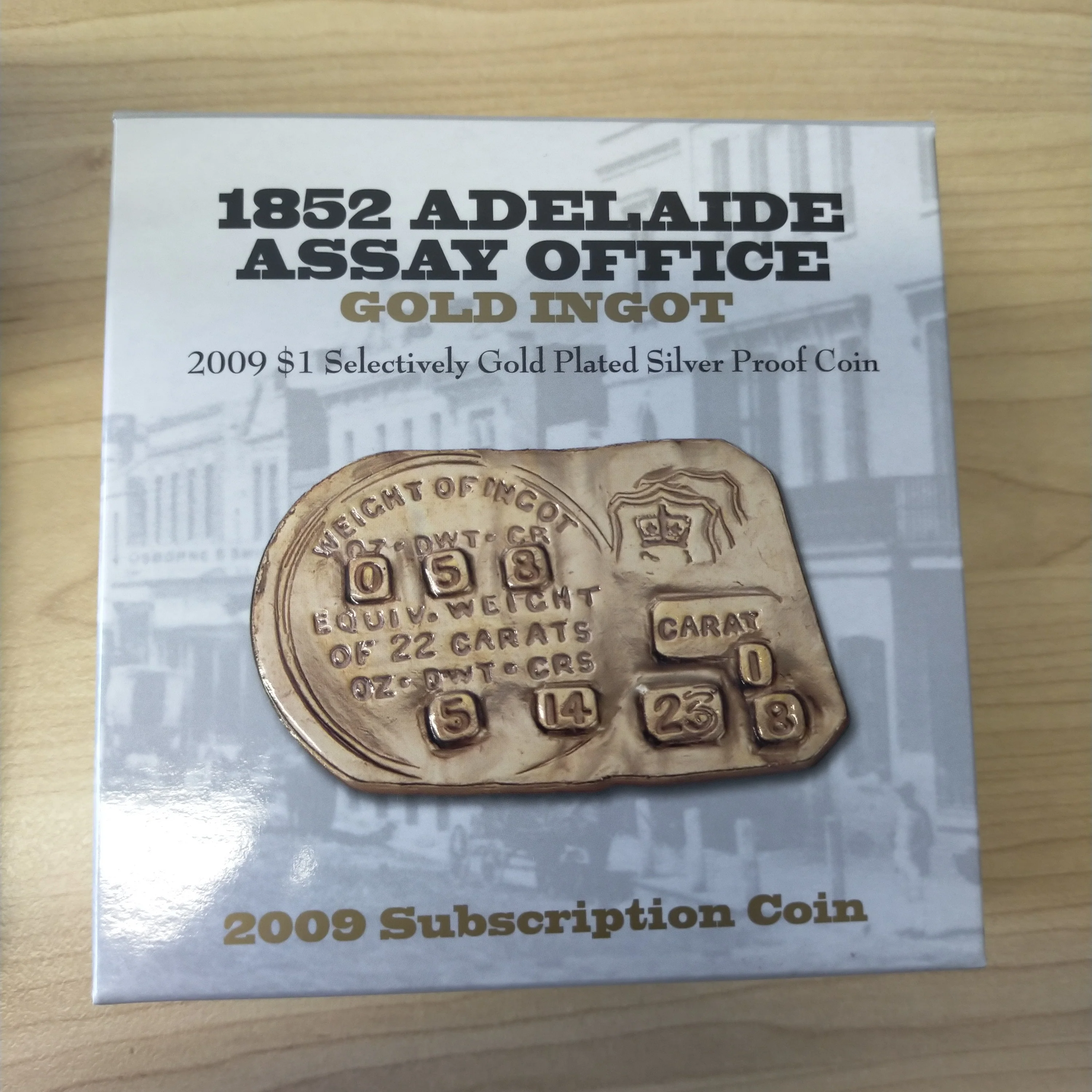 Australia 2009 Royal Australian Mint $1 Subscription Coin 1852 Adelaide Assay Office Gold Ingot 1oz .999 Silver Proof Gold Plated Coin - Image 4