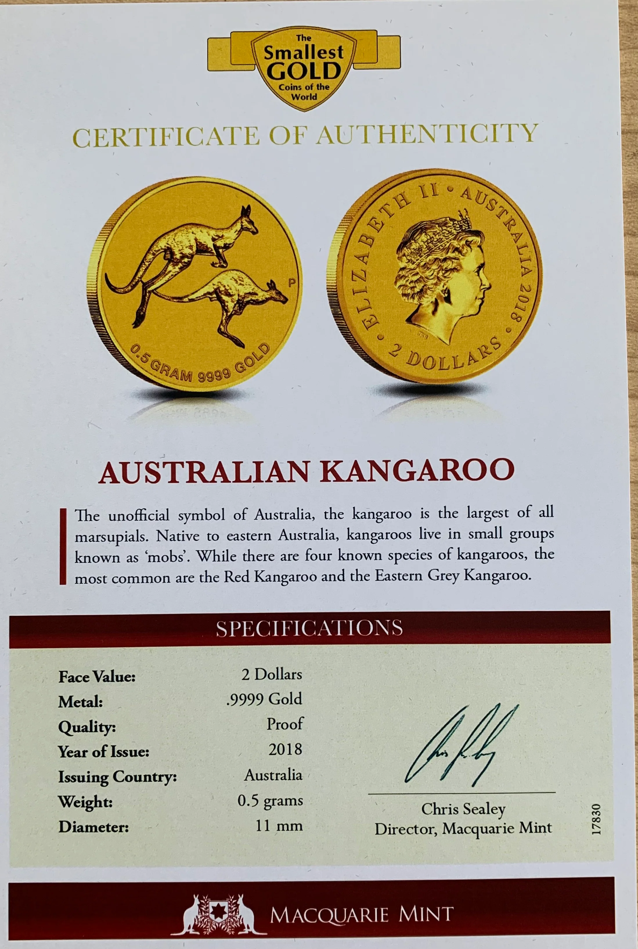 2018 $2 Australian Kangaroo Series .5 gram .9999 Gold Coin - Image 3